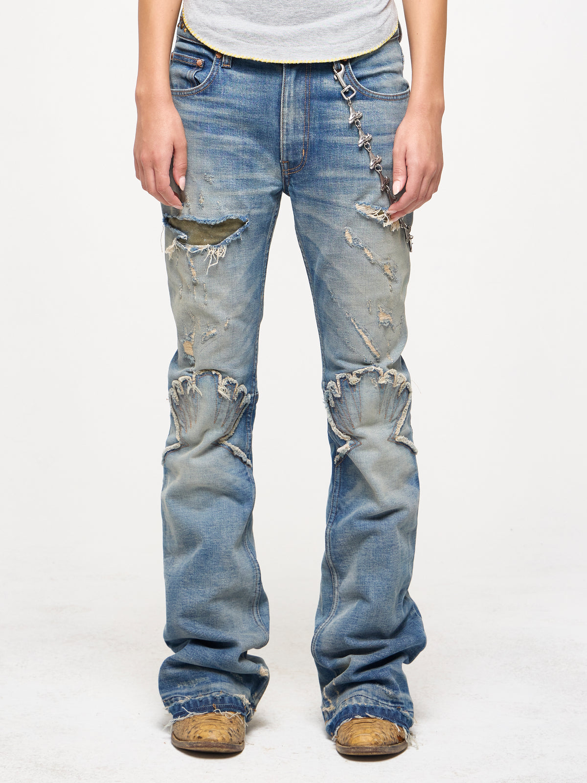 STUDDED LOWRISE STRETCH DENIM. - WAVES WASH