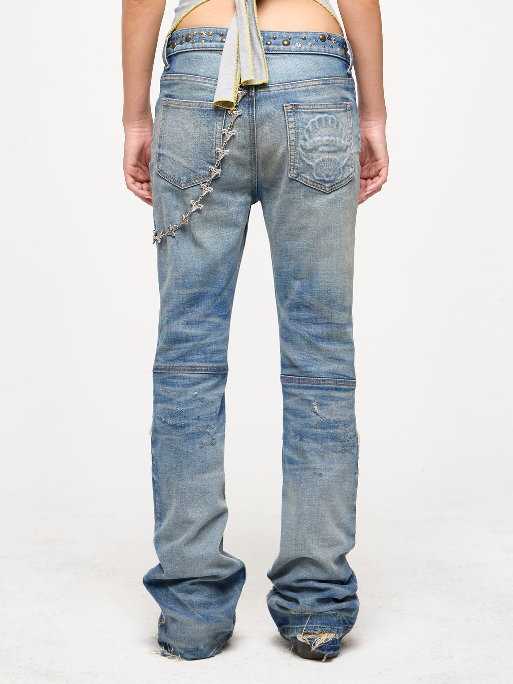 STUDDED LOWRISE STRETCH DENIM. - WAVES WASH