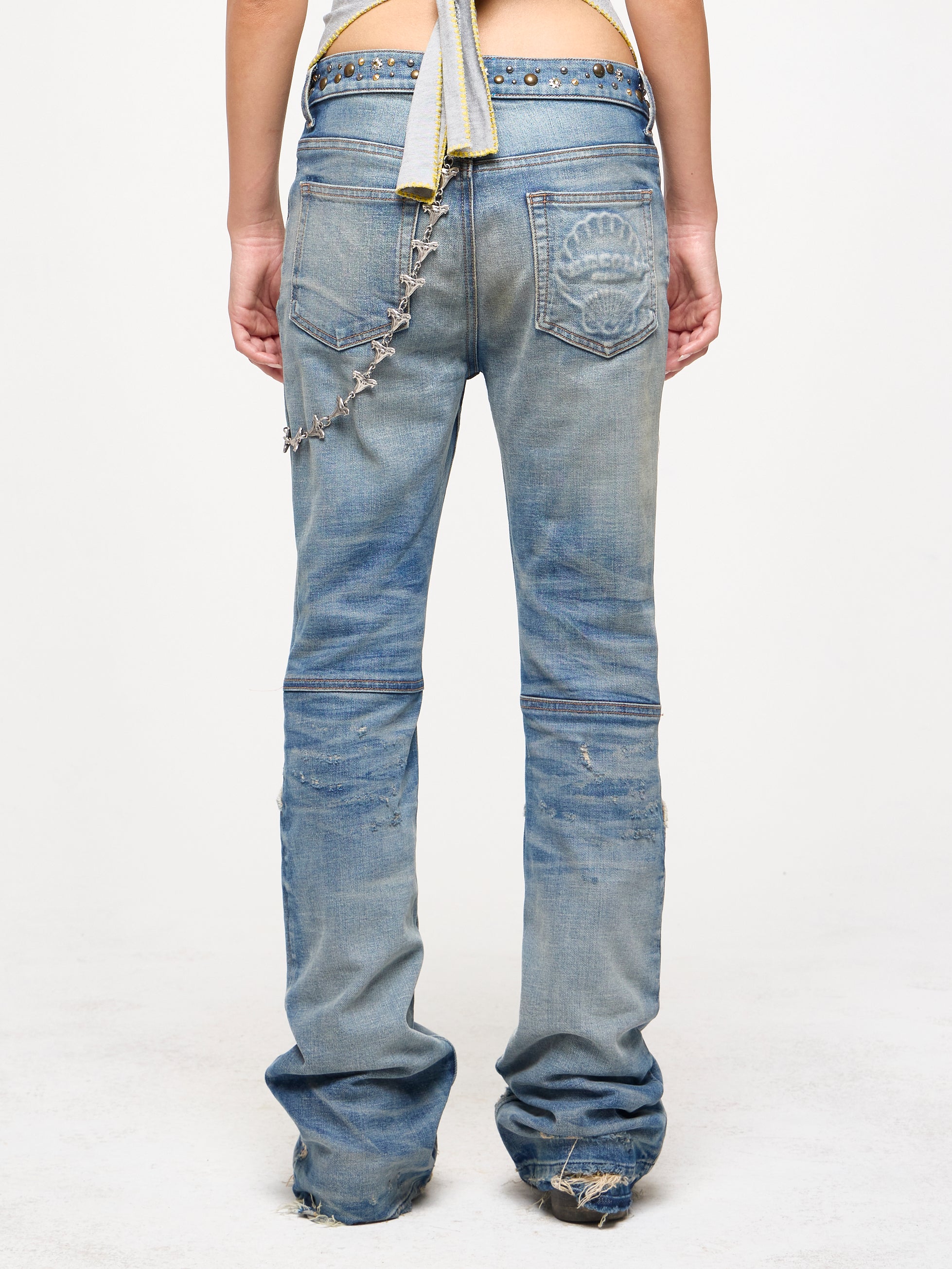 STUDDED LOWRISE STRETCH DENIM. - WAVES WASH