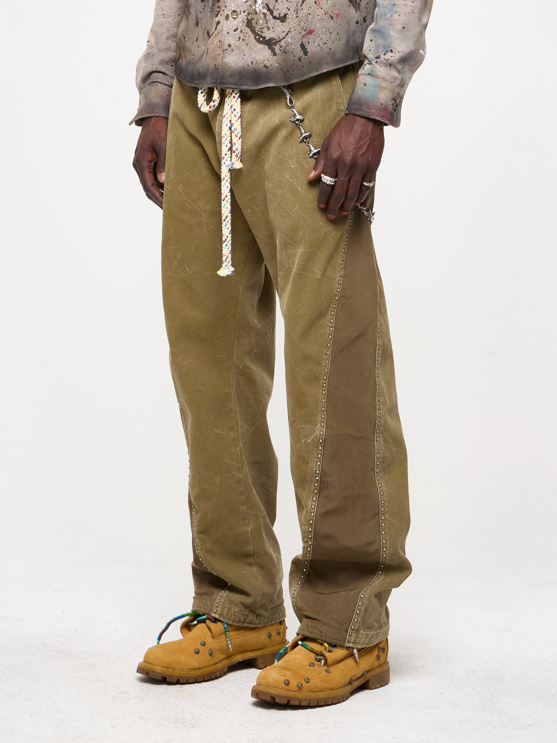 TWIST LEG WORK PANTS - OLIVE