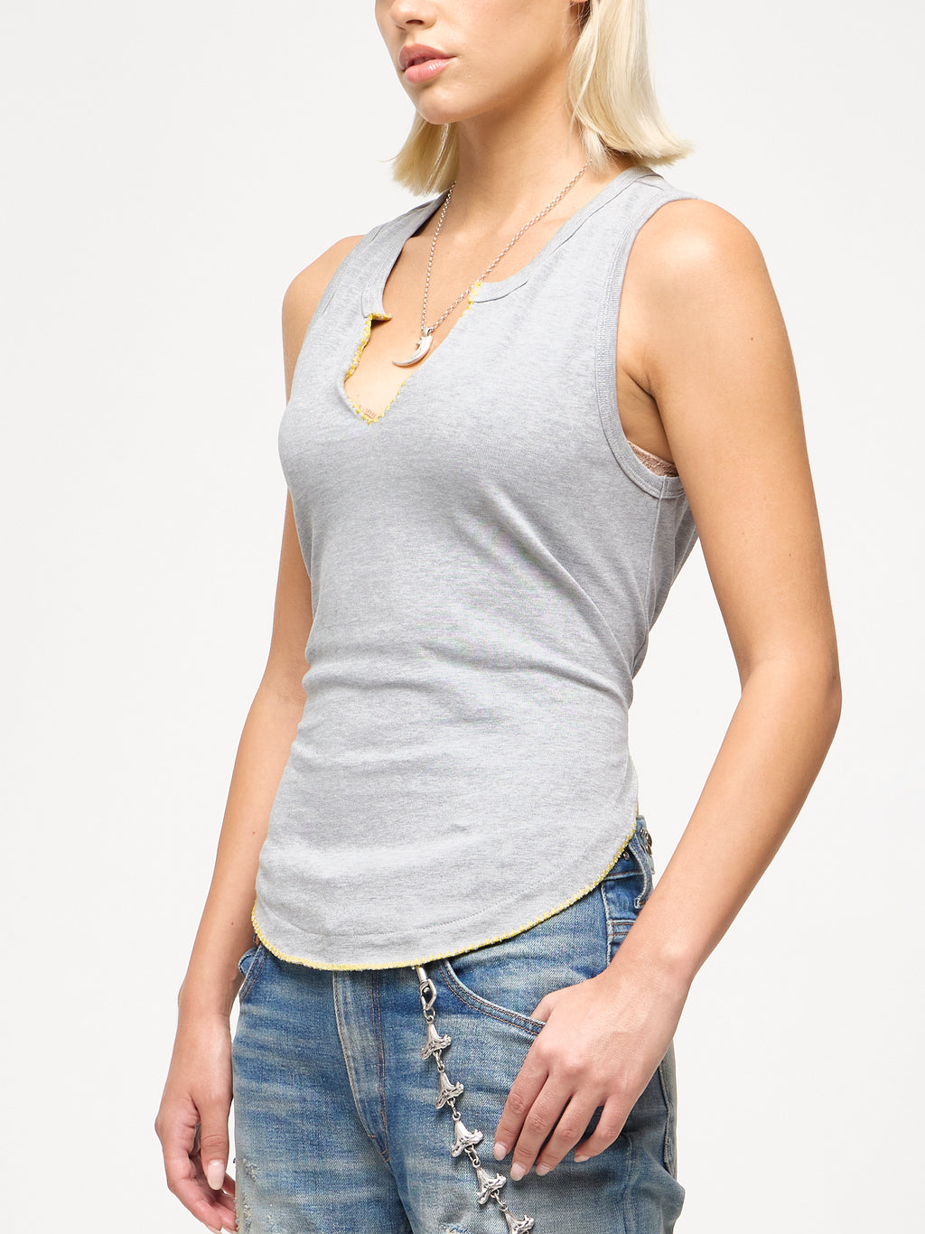 TIE BACK TANK TOP - HEATHER GREY