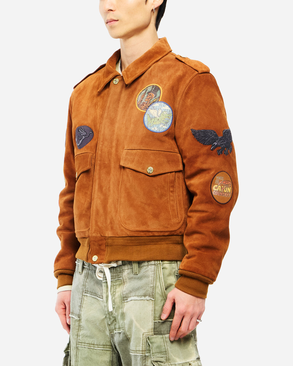 PATCHED SUEDE JACKET - BROWN