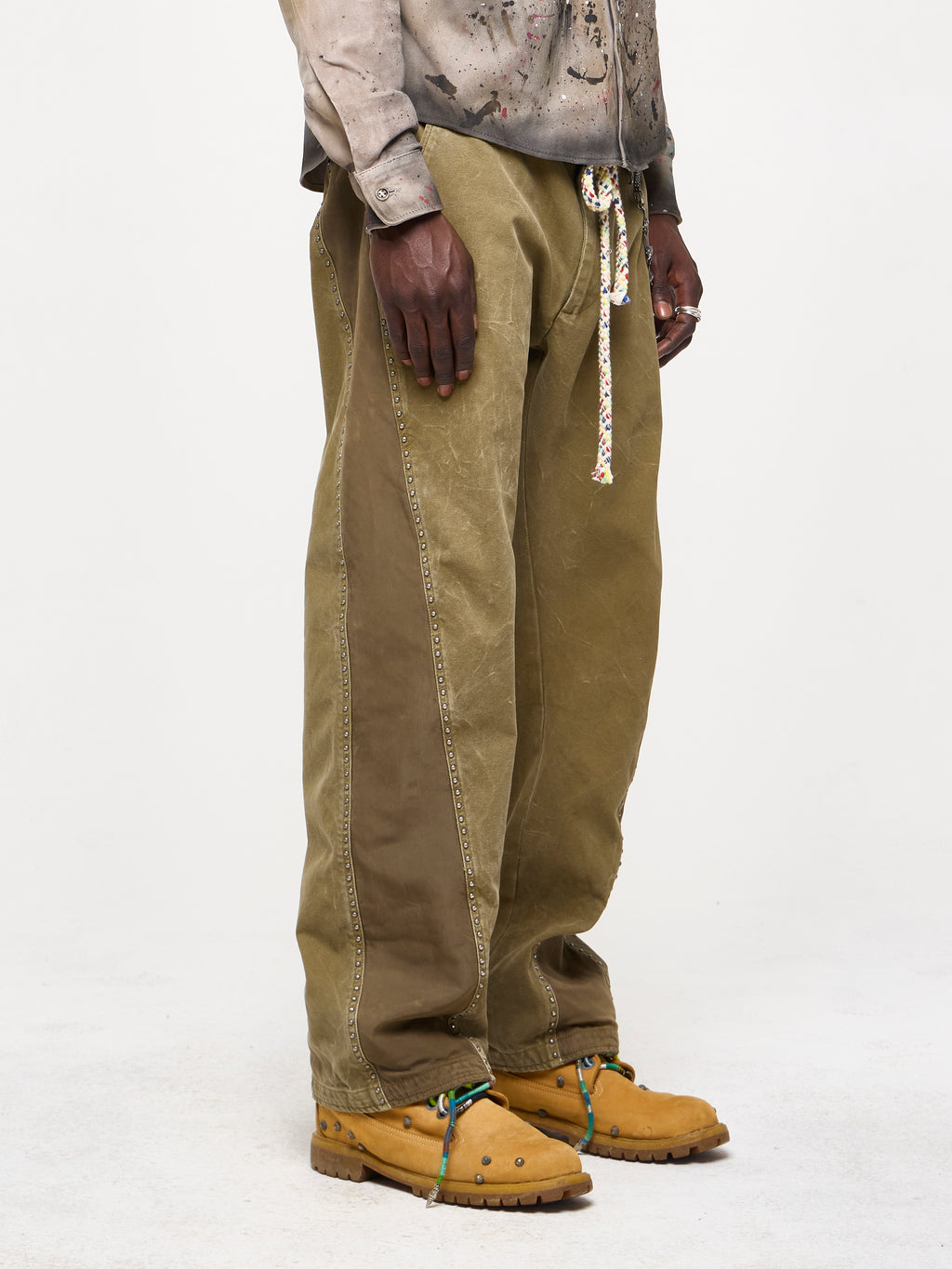 TWIST LEG WORK PANTS - OLIVE