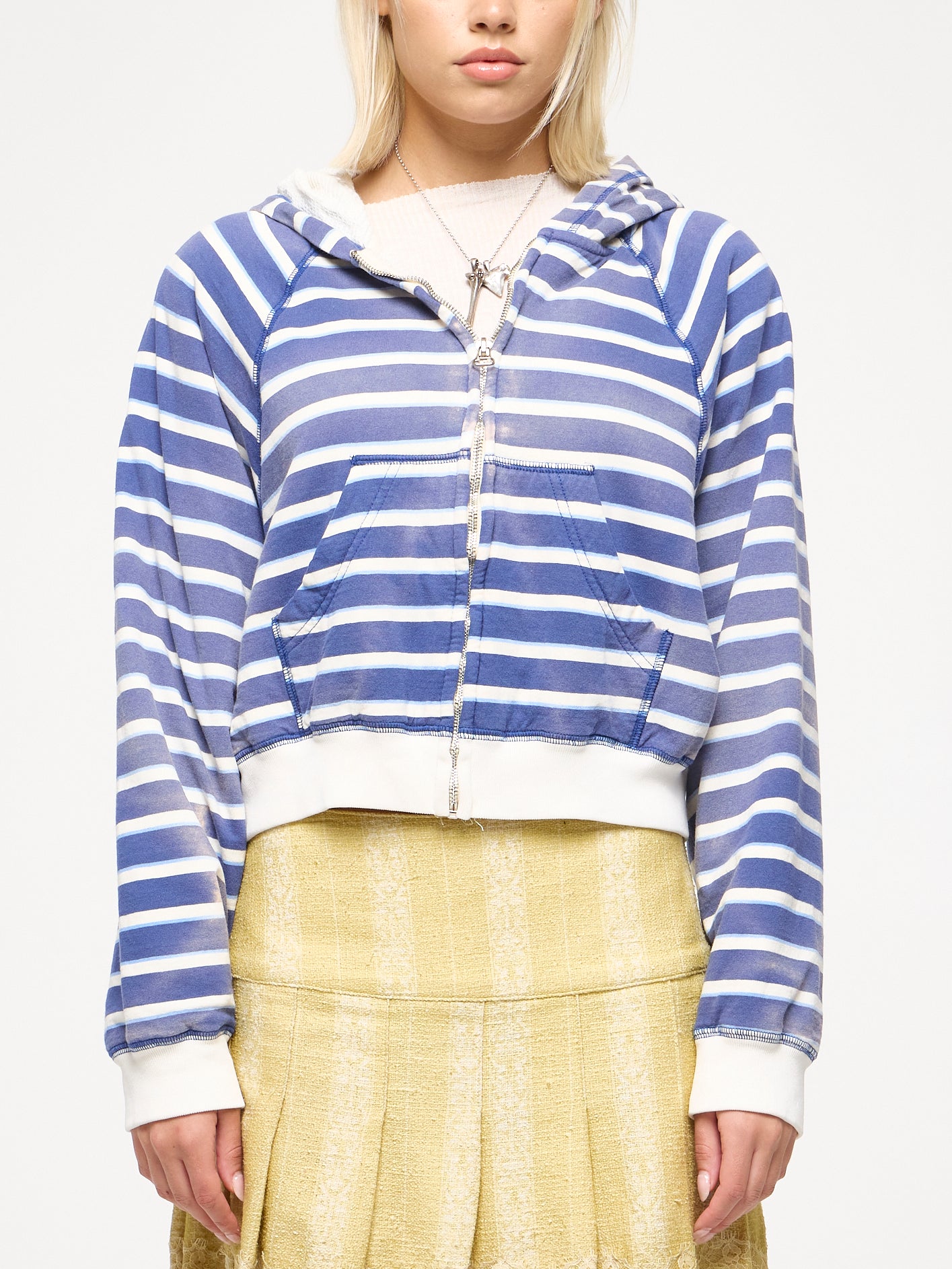 STRIPED THERMAL HOODIE - BLUE