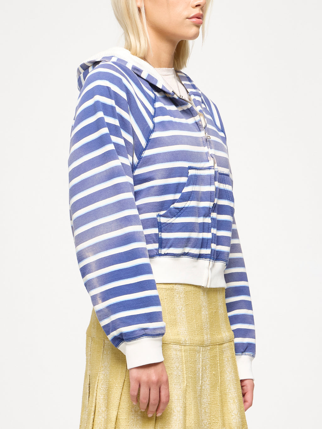 STRIPED THERMAL HOODIE - BLUE