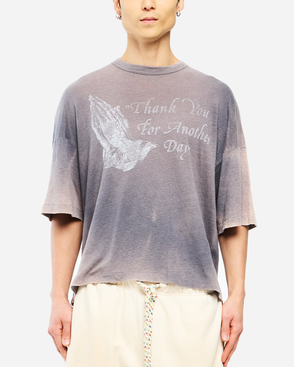 PRAYER HANDS SHORT SLEEVE LINEN SHIRT - GREY