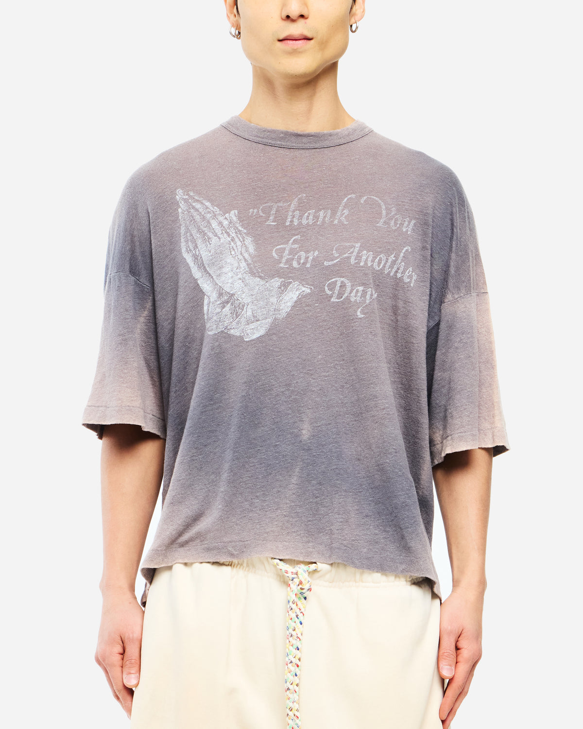 PRAYER HANDS SHORT SLEEVE LINEN SHIRT - GREY