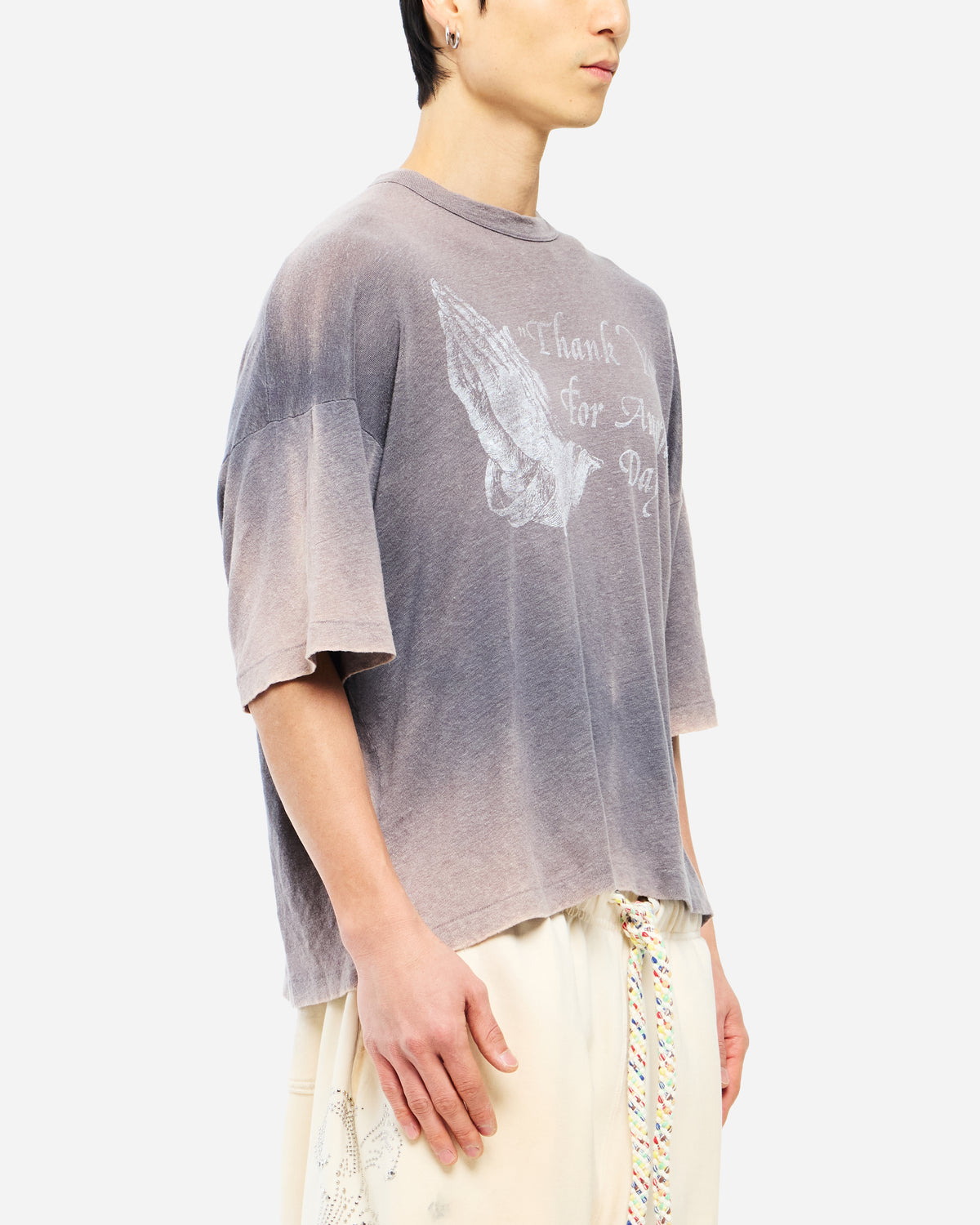 PRAYER HANDS SHORT SLEEVE LINEN SHIRT - GREY