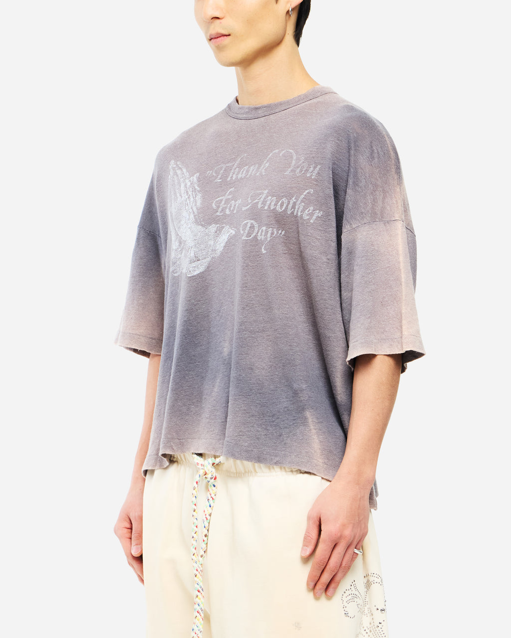 PRAYER HANDS SHORT SLEEVE LINEN SHIRT - GREY
