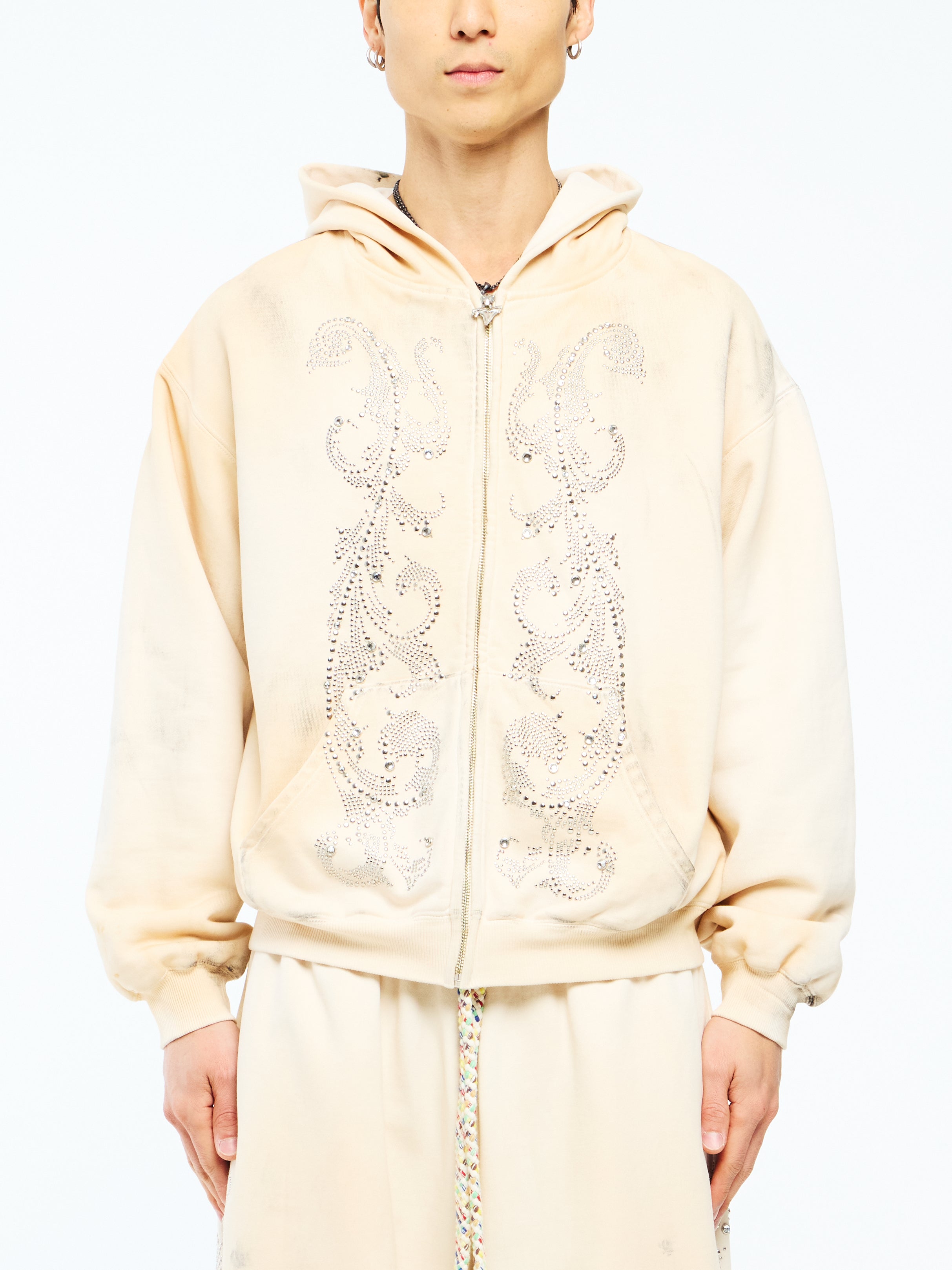 THERMAL LINED CRYSTAL ZIP UP - DIRTY WHITE