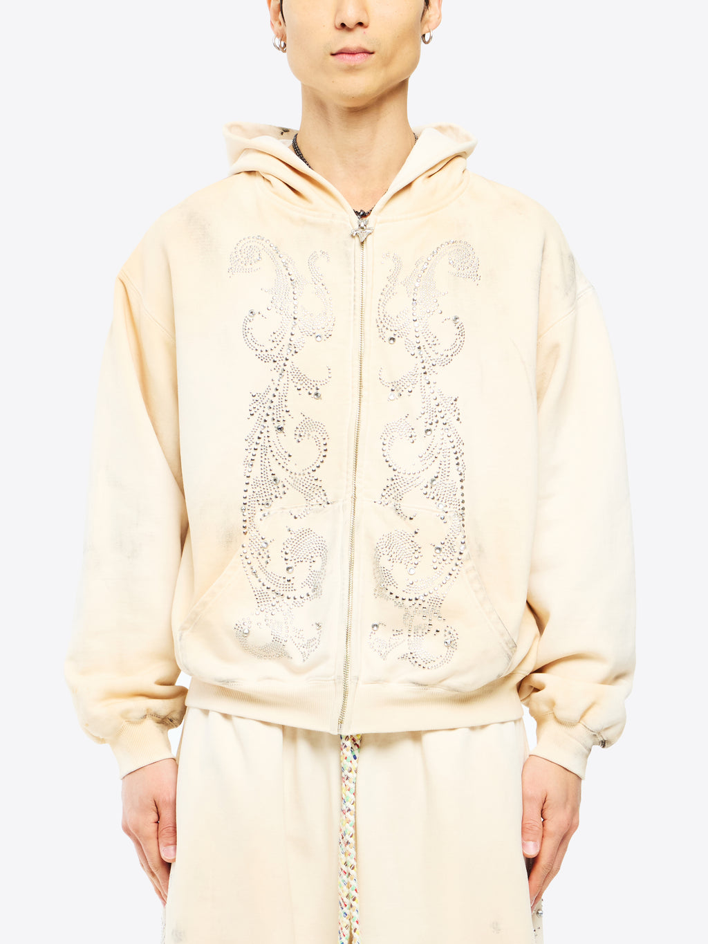 THERMAL LINED CRYSTAL ZIP UP - DIRTY WHITE