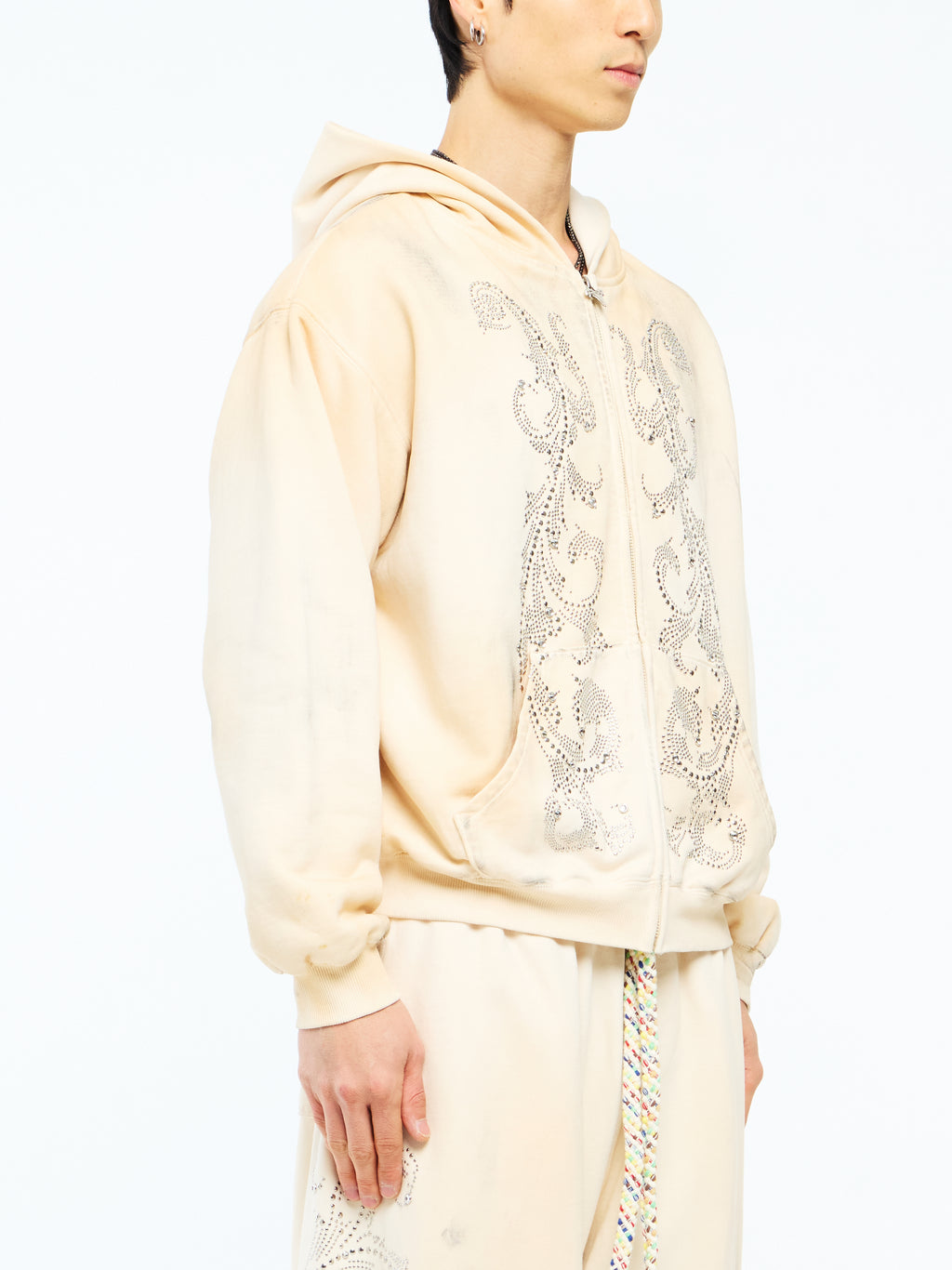 THERMAL LINED CRYSTAL ZIP UP - DIRTY WHITE