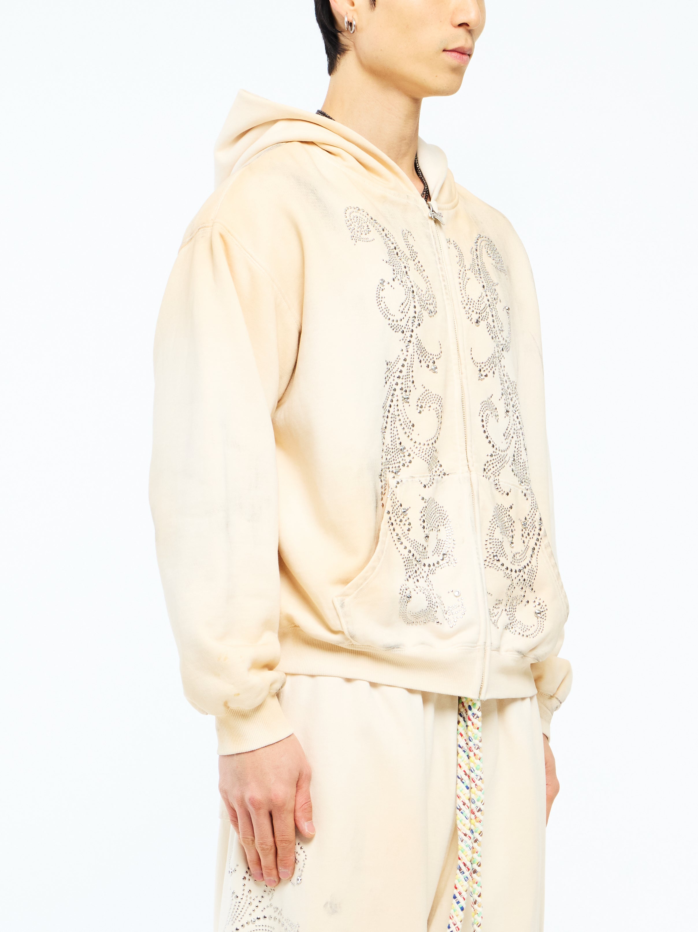 THERMAL LINED CRYSTAL ZIP UP - DIRTY WHITE