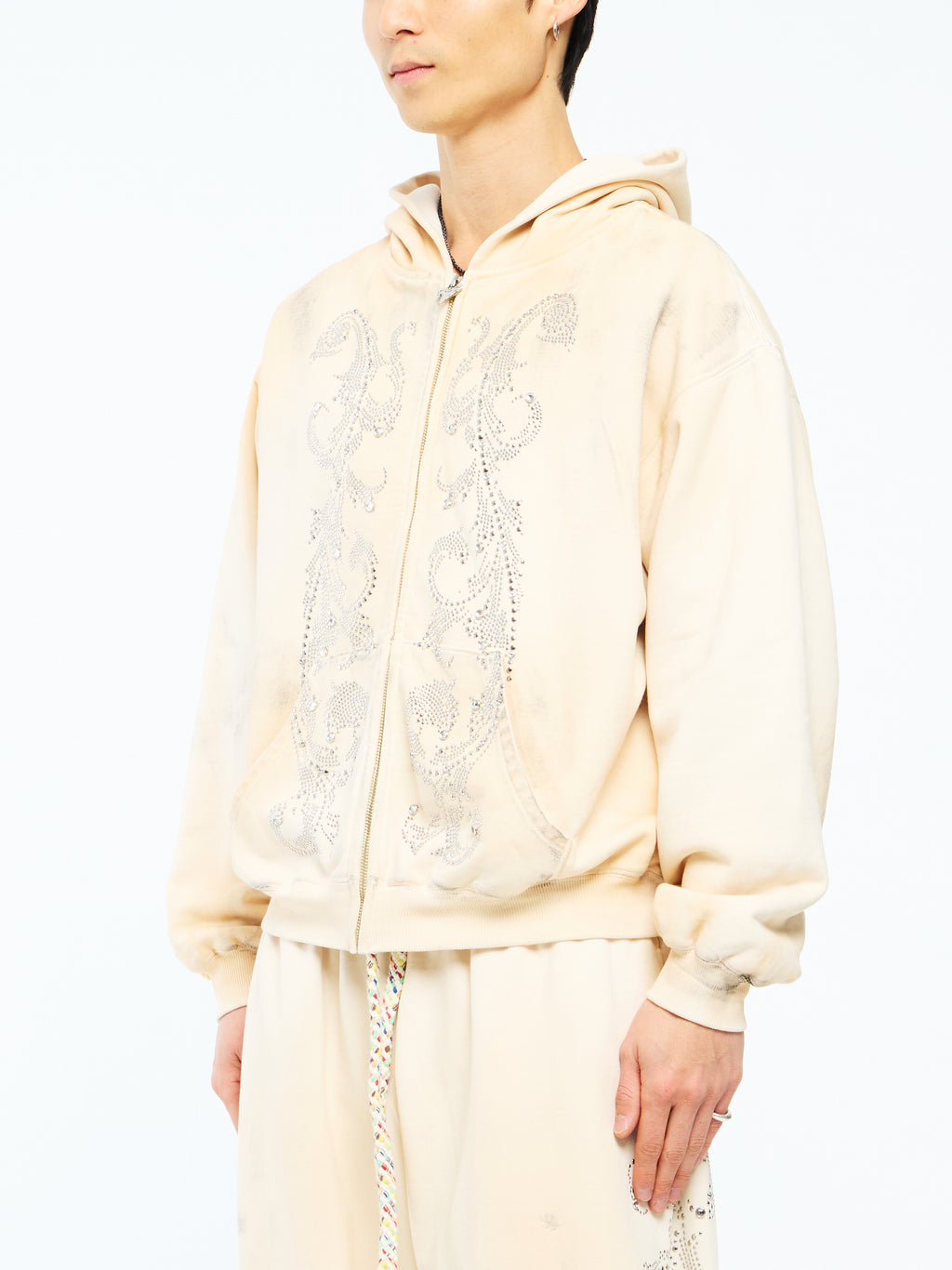THERMAL LINED CRYSTAL ZIP UP - DIRTY WHITE