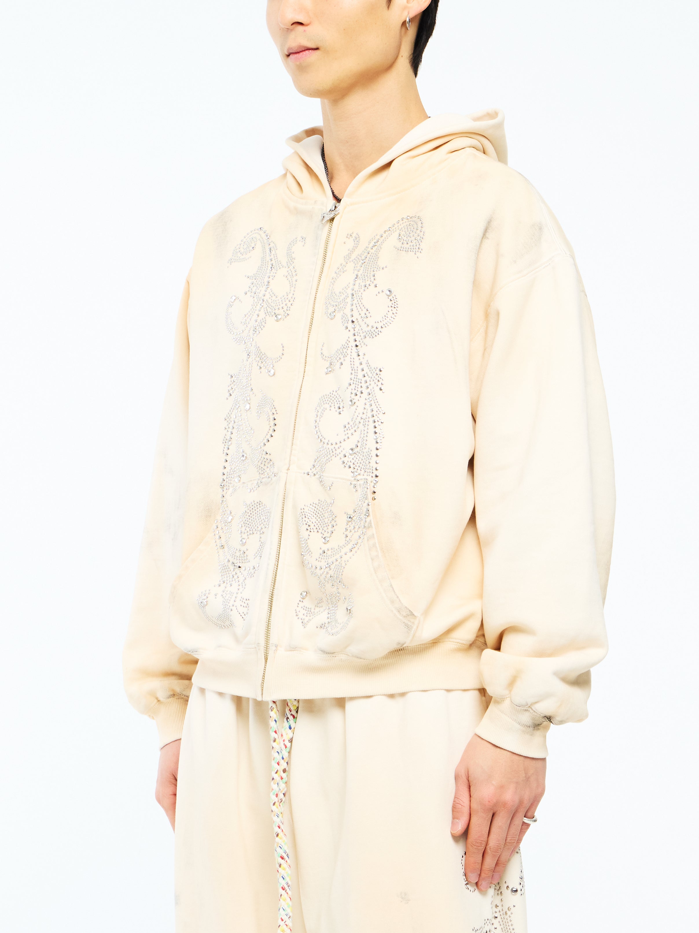 THERMAL LINED CRYSTAL ZIP UP - DIRTY WHITE