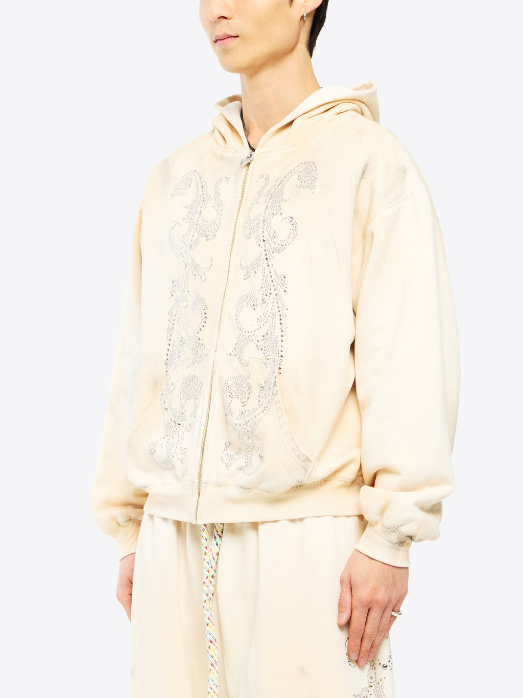 THERMAL LINED CRYSTAL ZIP UP - DIRTY WHITE