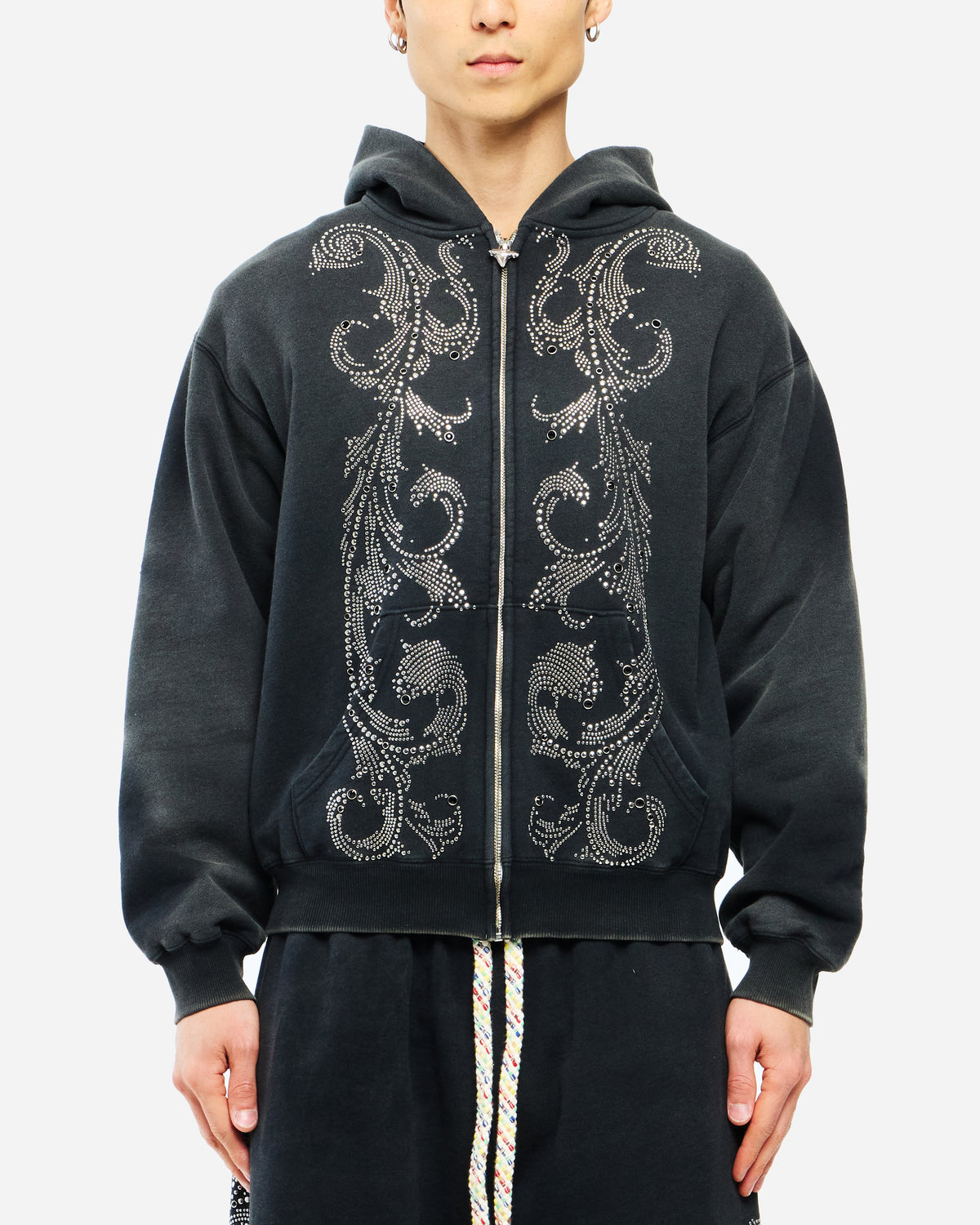 THERMAL LINED CRYSTAL ZIP UP - BLACK