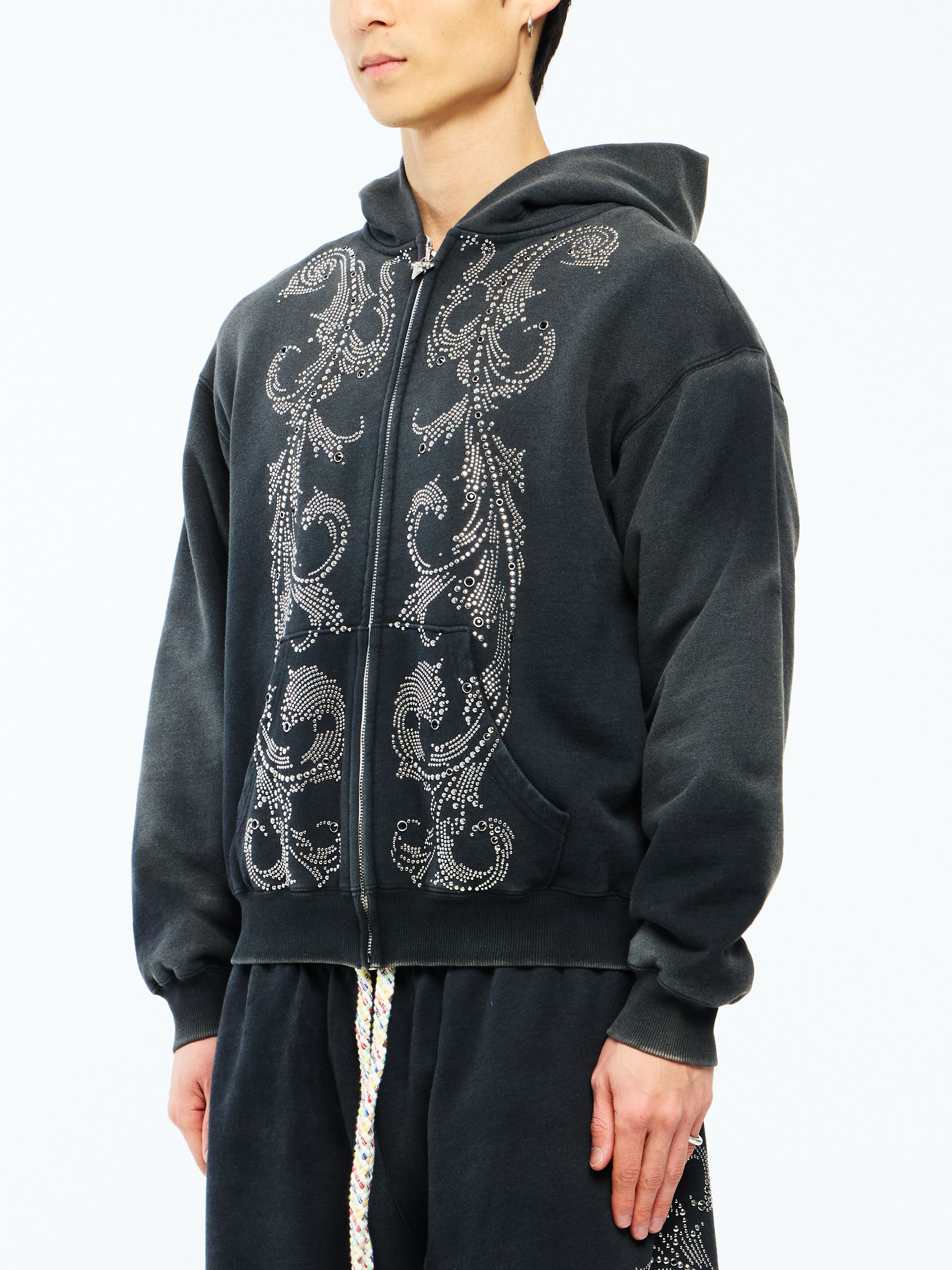 THERMAL LINED CRYSTAL ZIP UP - BLACK