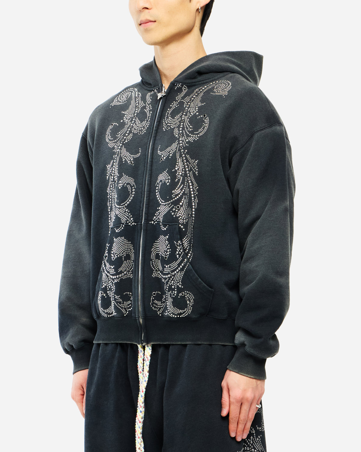 THERMAL LINED CRYSTAL ZIP UP - BLACK