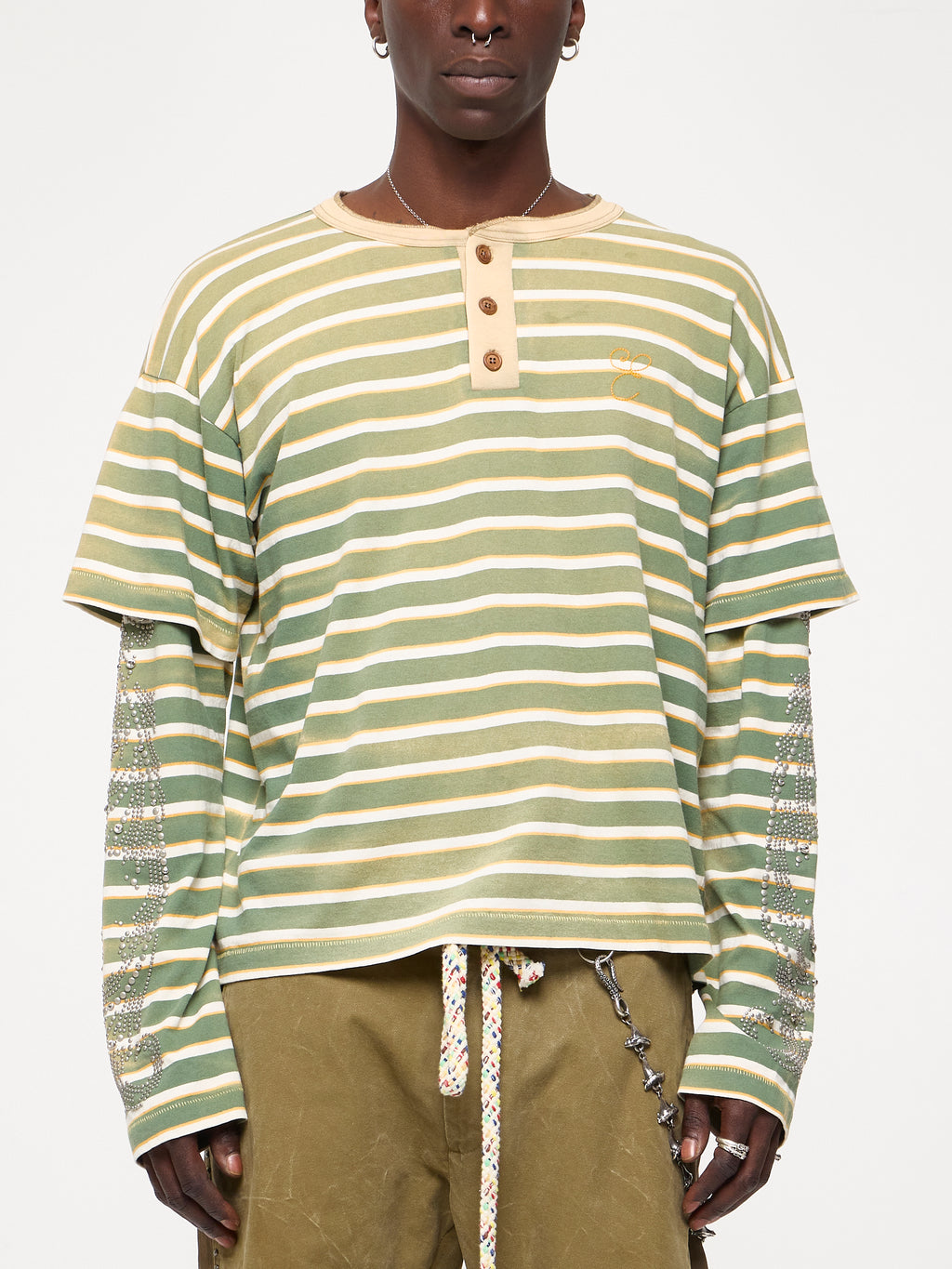 STUDDED STRIPE JERSEY LONG SLEEVE - GREEN