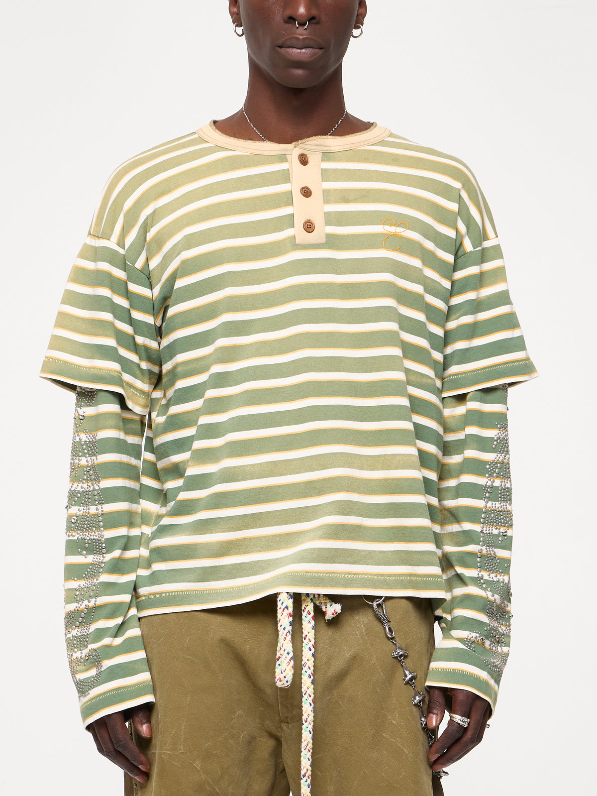 STUDDED STRIPE JERSEY LONG SLEEVE - GREEN