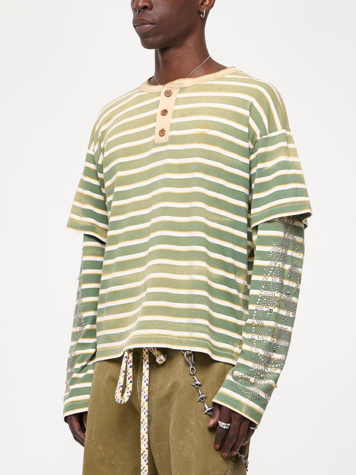 STUDDED STRIPE JERSEY LONG SLEEVE - GREEN