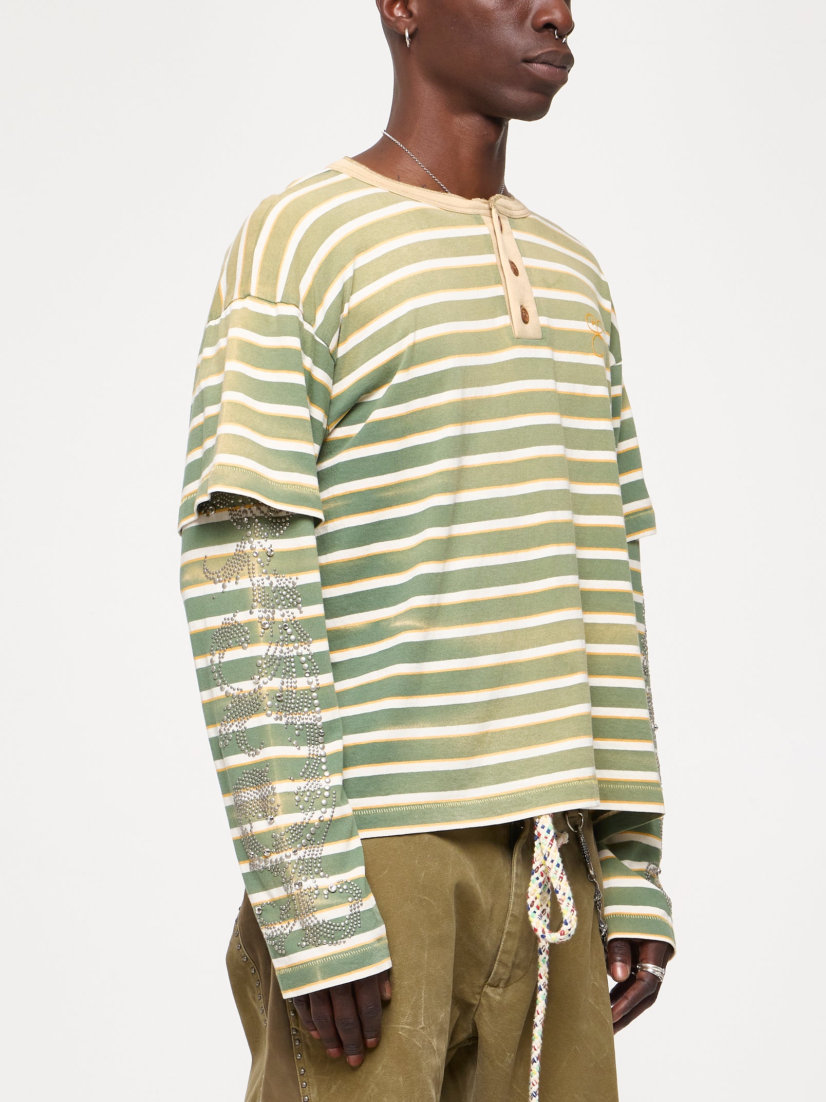 STUDDED STRIPE JERSEY LONG SLEEVE - GREEN