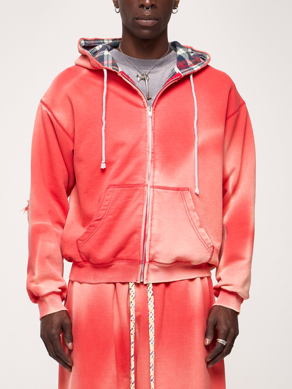 THERMAL LINED ZIP UP HOODIE - RED
