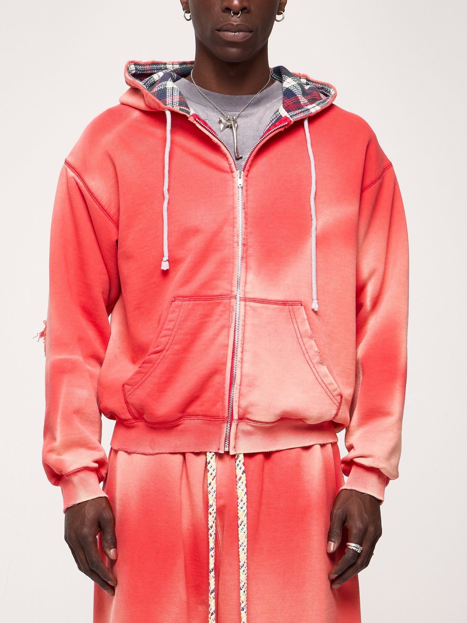 THERMAL LINED ZIP UP HOODIE - RED
