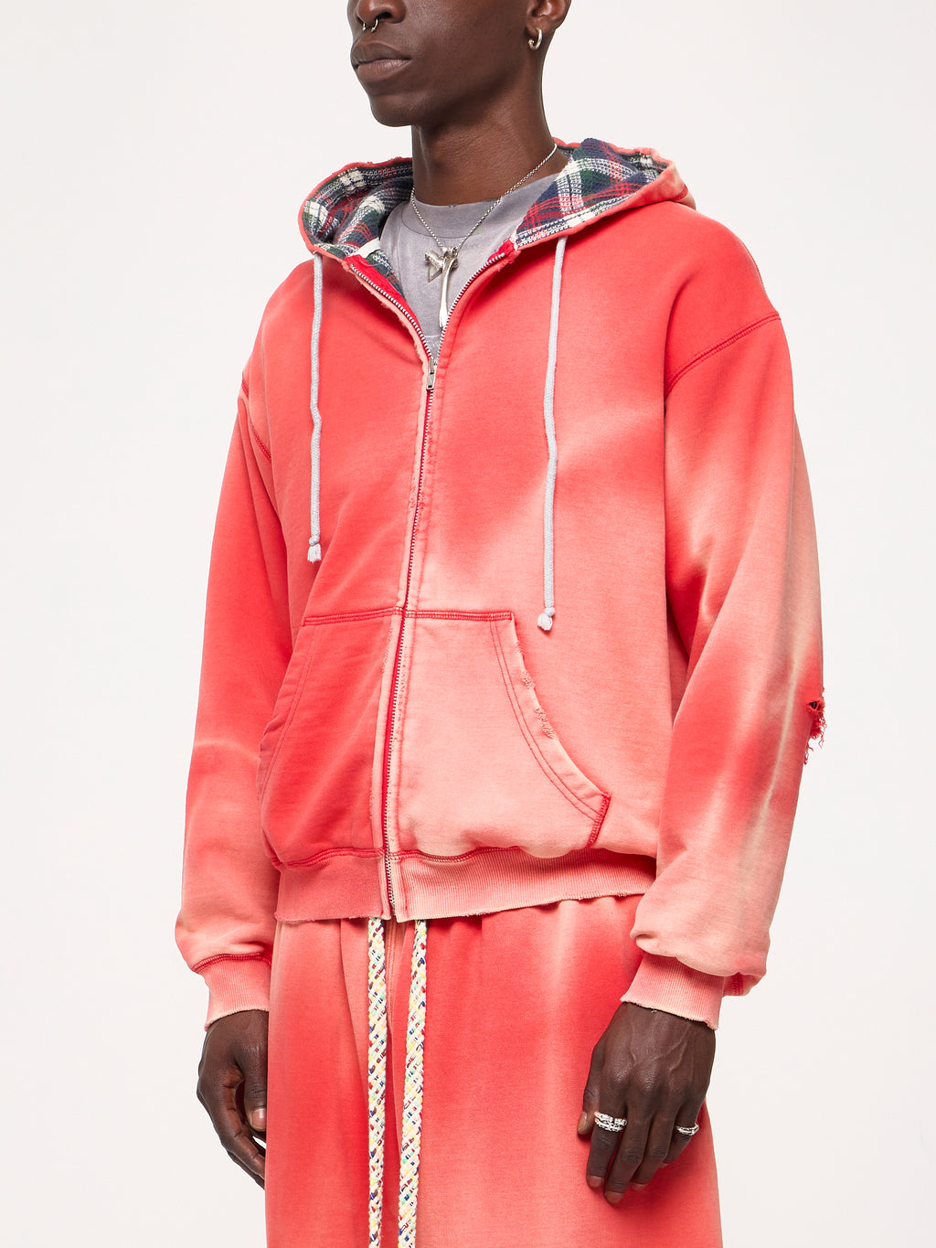 THERMAL LINED ZIP UP HOODIE - RED