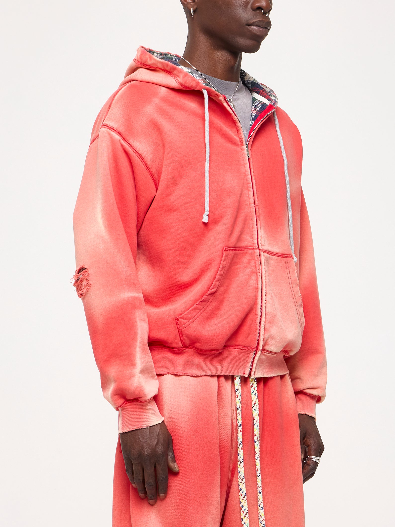 THERMAL LINED ZIP UP HOODIE - RED