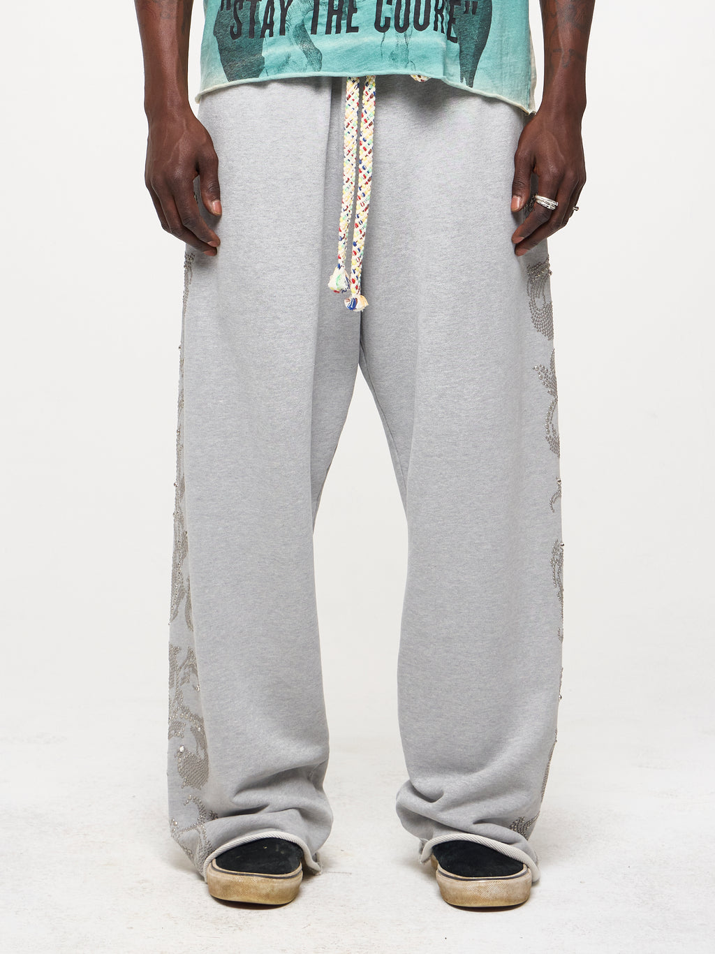 STUDDED SWEATPANTS - HEATHER GREY