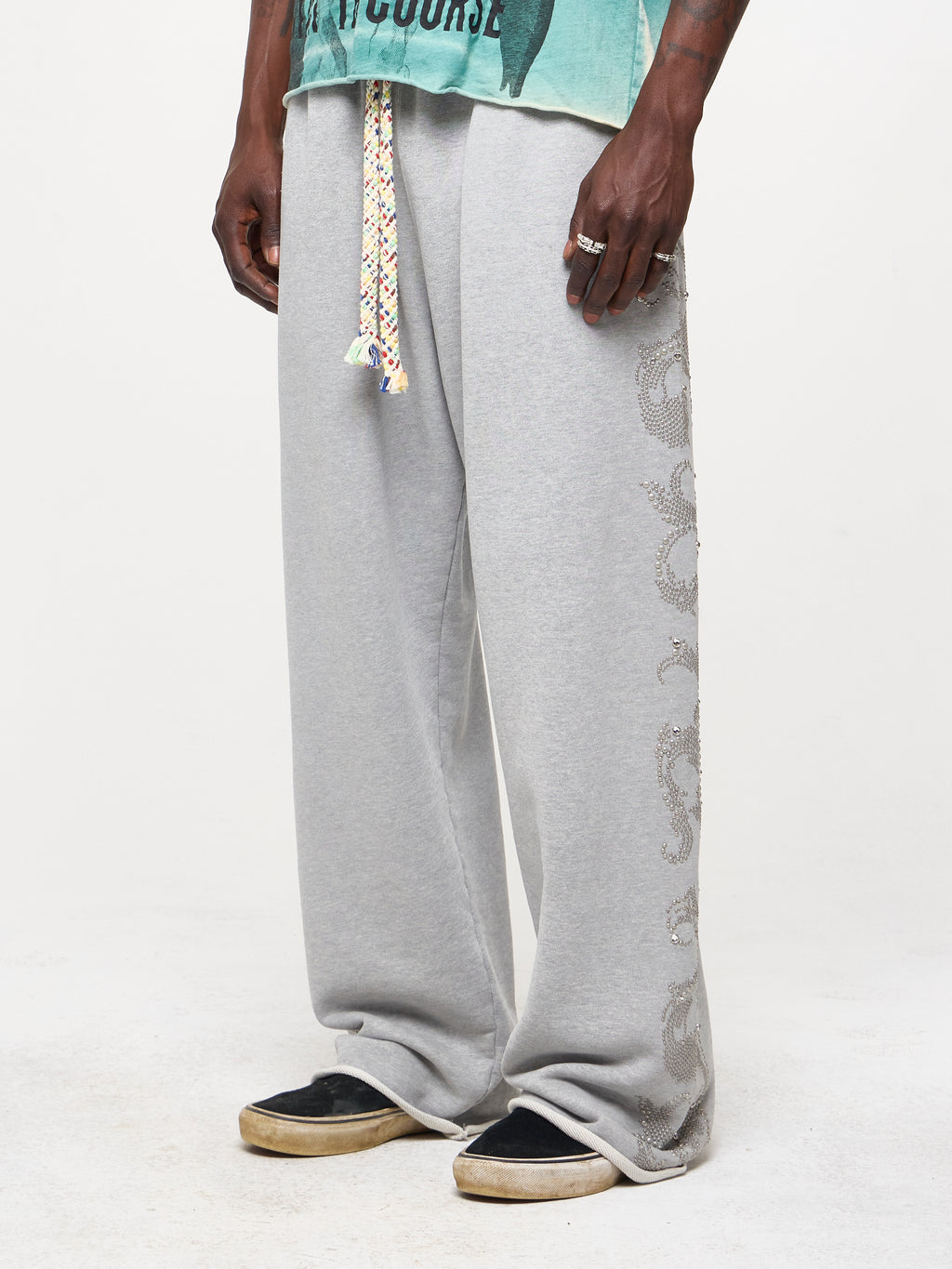 STUDDED SWEATPANTS - HEATHER GREY