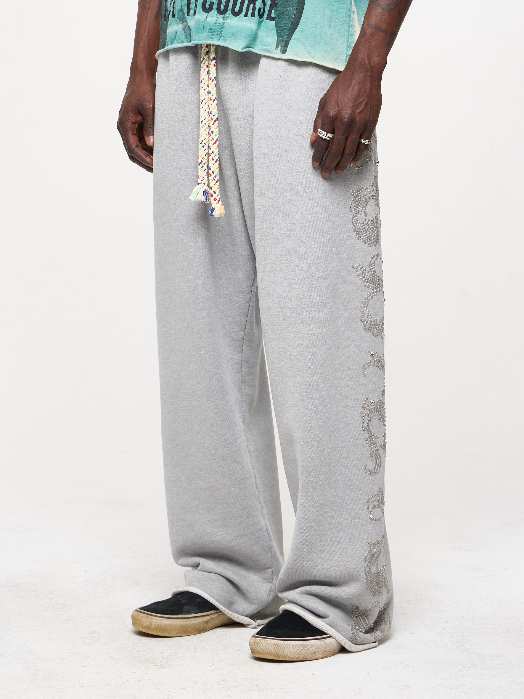 STUDDED SWEATPANTS - HEATHER GREY