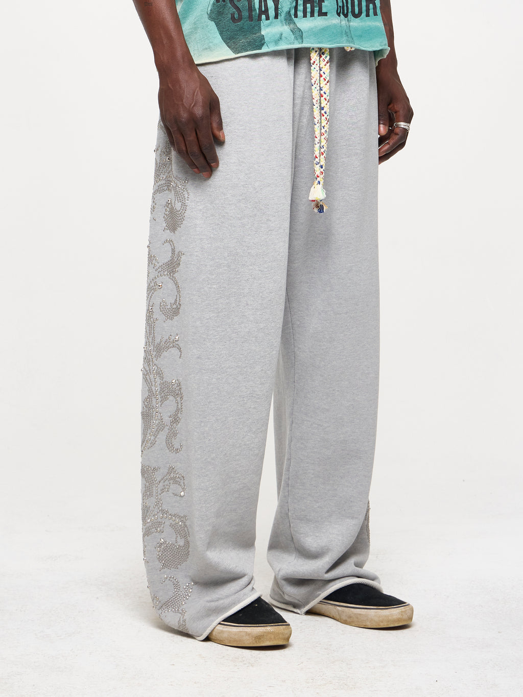 STUDDED SWEATPANTS - HEATHER GREY