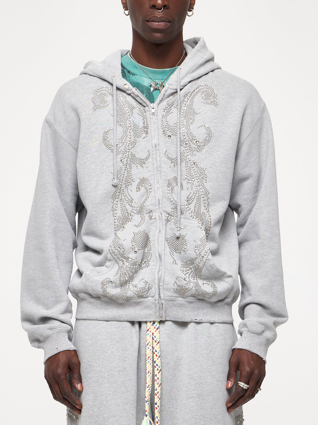 STUDDED THERMAL LINED ZIP UP - HEATHER GREY