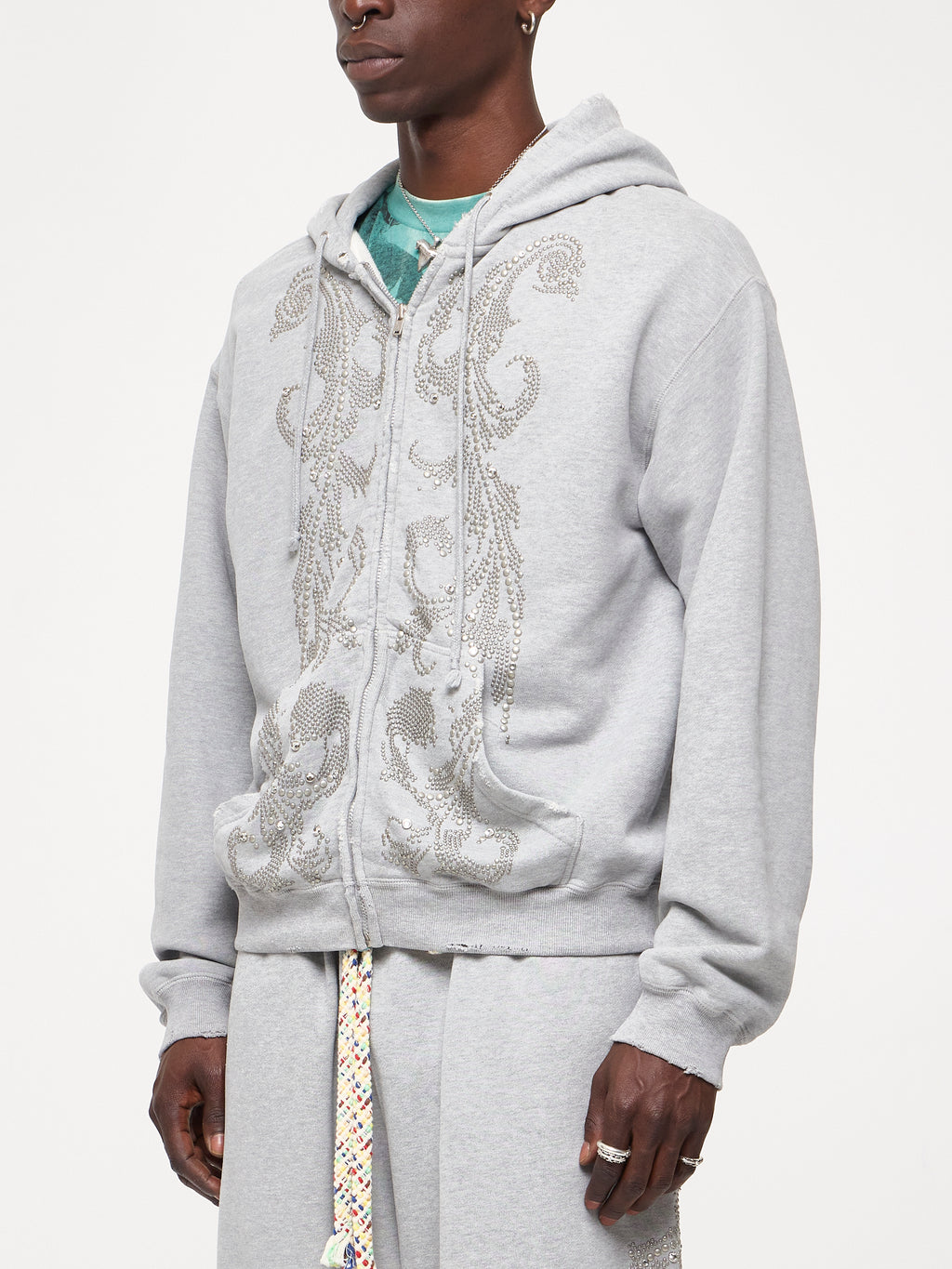 STUDDED THERMAL LINED ZIP UP - HEATHER GREY
