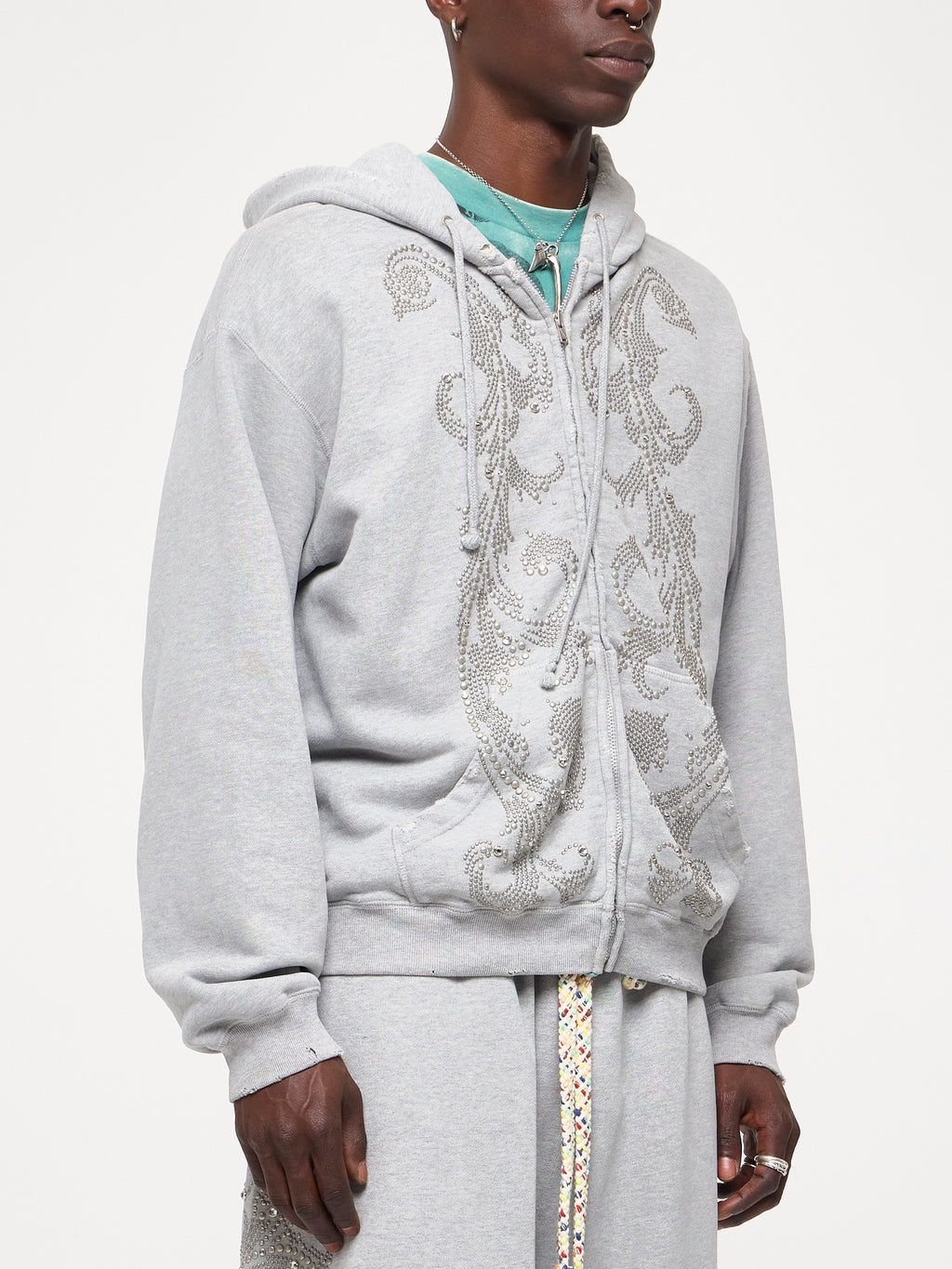 STUDDED THERMAL LINED ZIP UP - HEATHER GREY