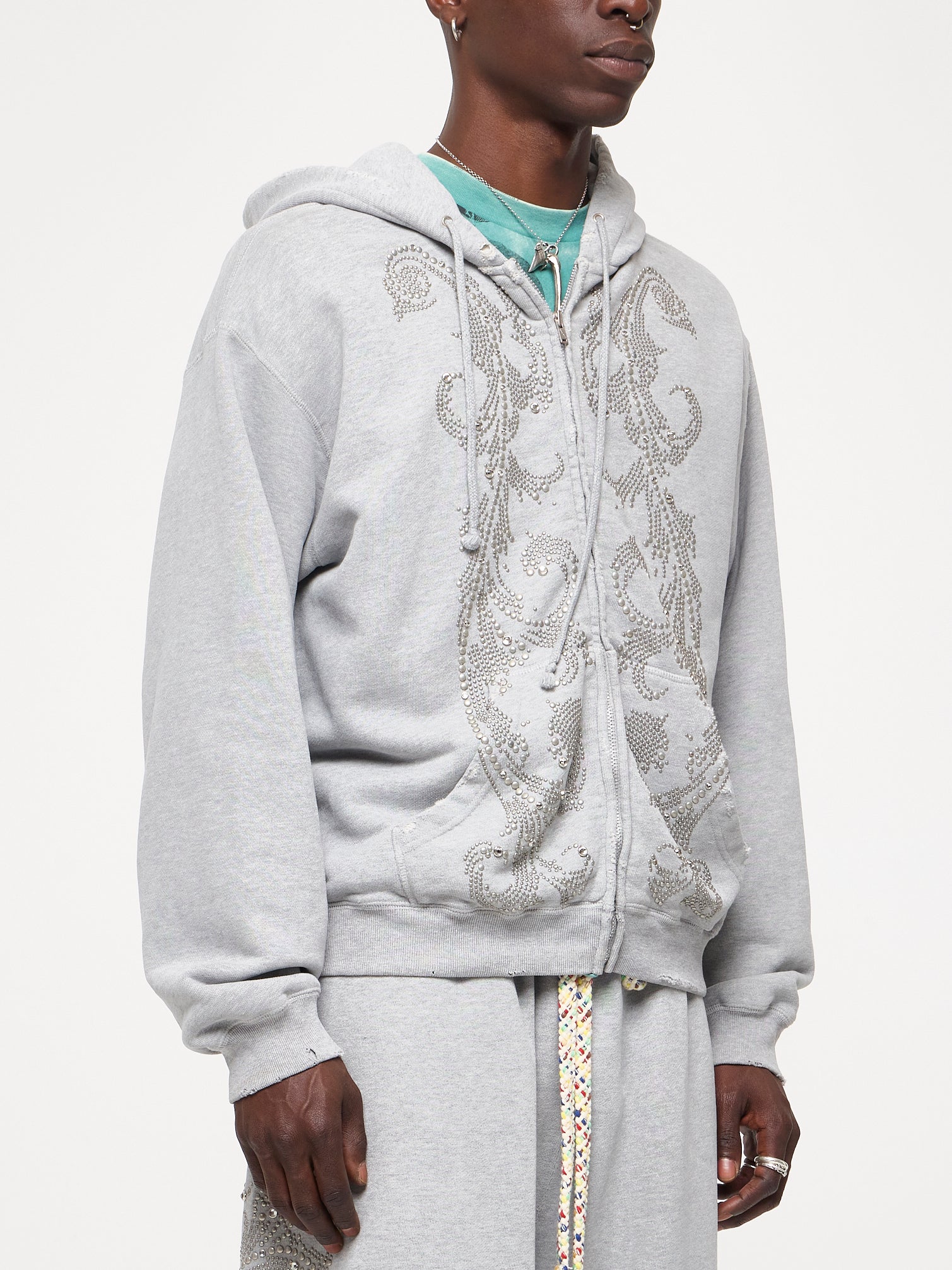 STUDDED THERMAL LINED ZIP UP - HEATHER GREY