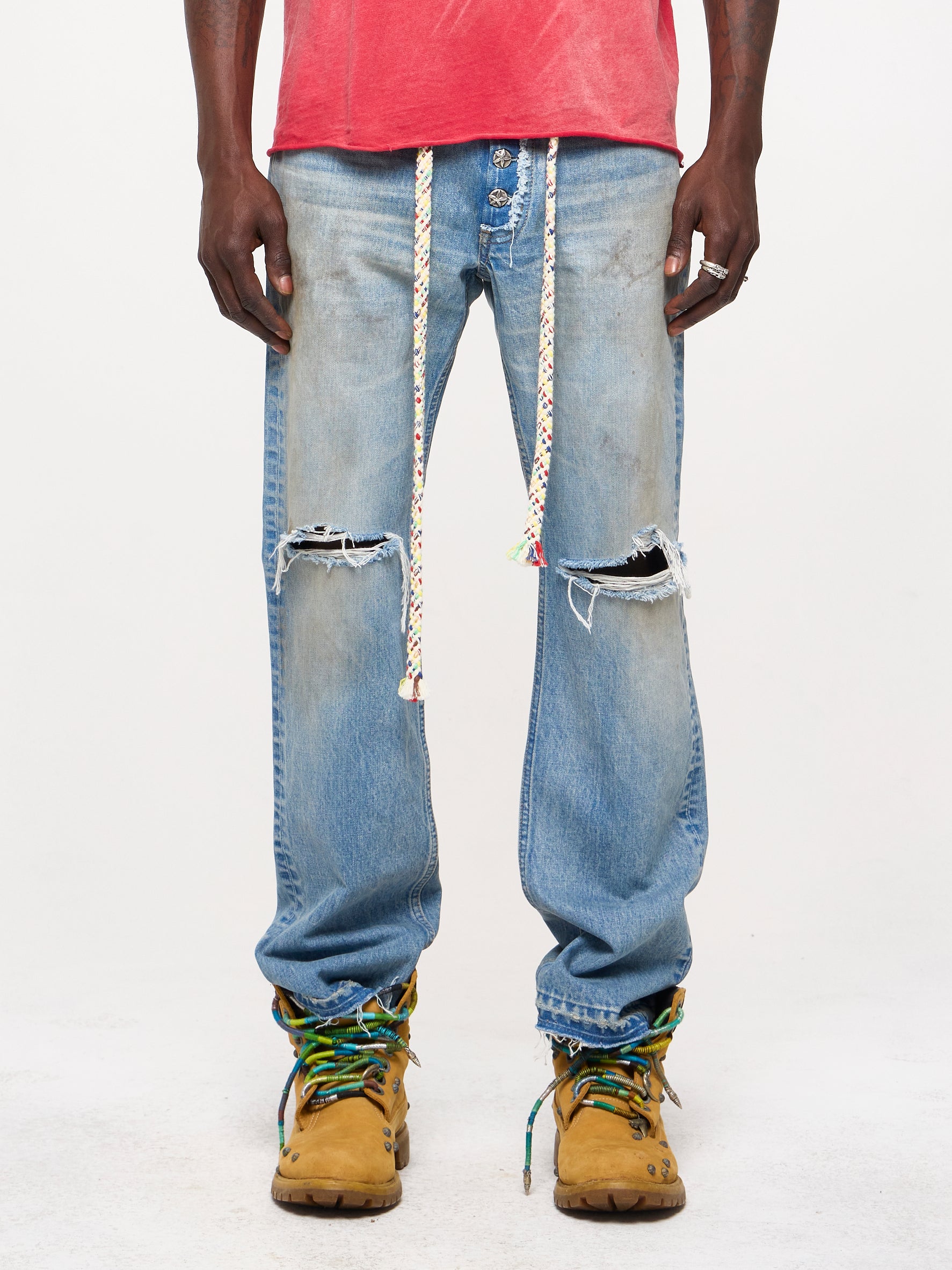 STRAIGHT LEG DENIM JEANS - WAVES WASH
