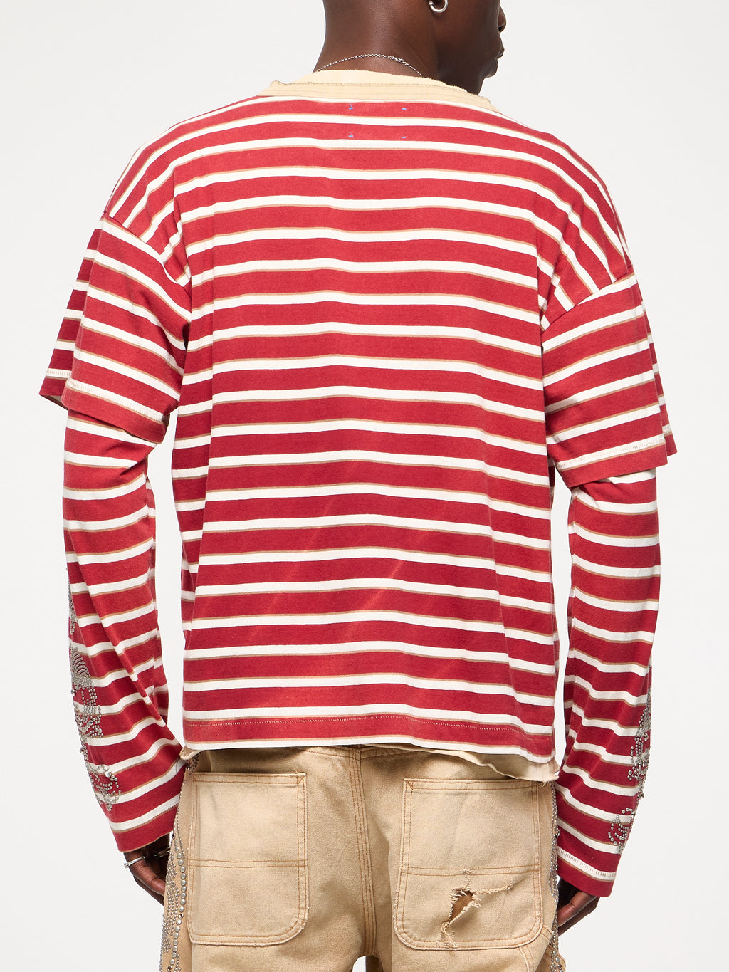 STUDDED STRIPE JERSEY LONG SLEEVE - RED