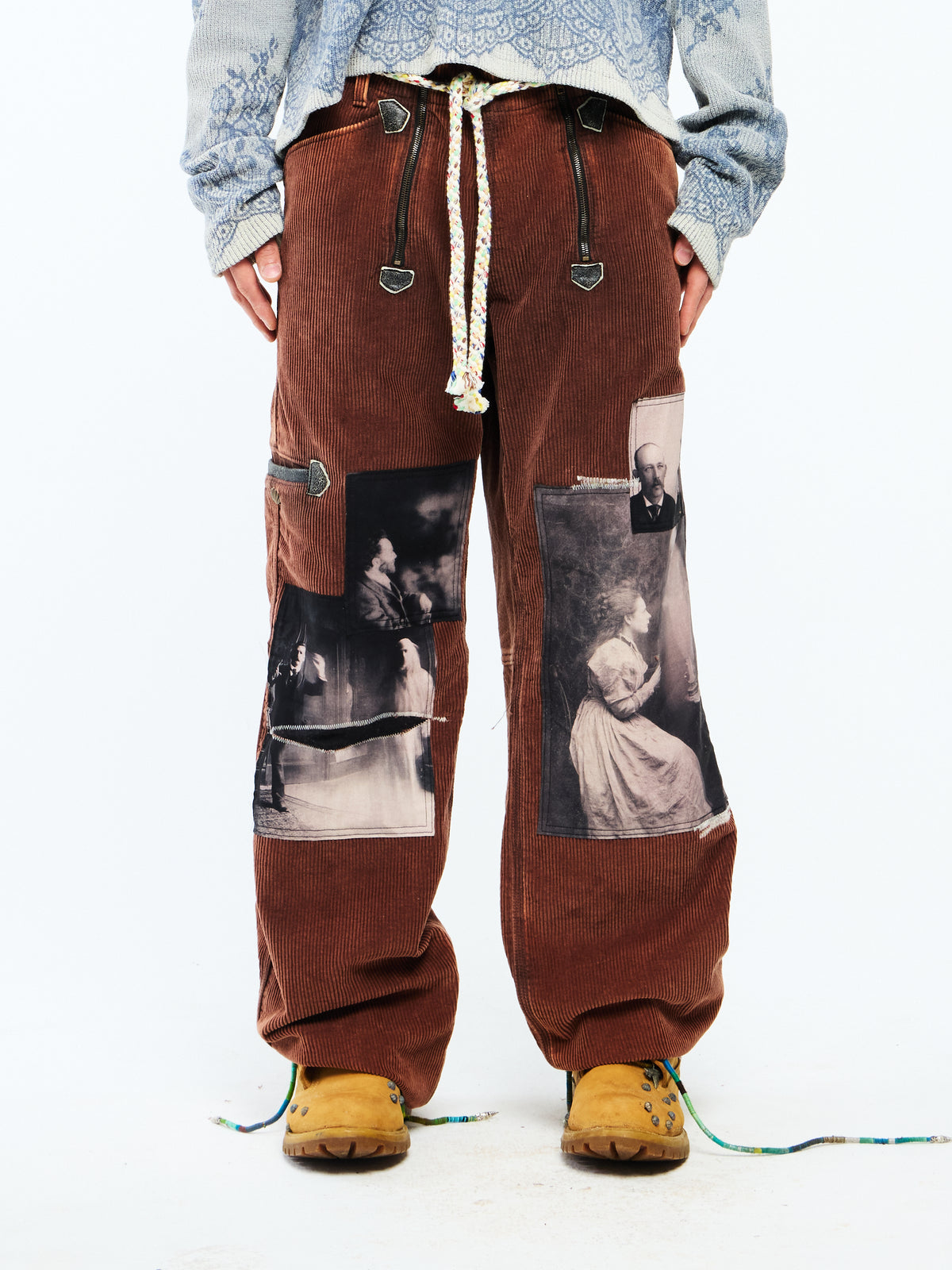 CORDUROY DOUBLE ZIP PANTS - BROWN