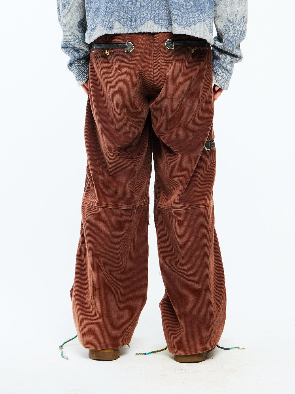 CORDUROY DOUBLE ZIP PANTS - BROWN