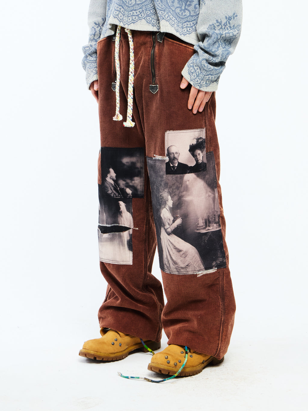 CORDUROY DOUBLE ZIP PANTS - BROWN