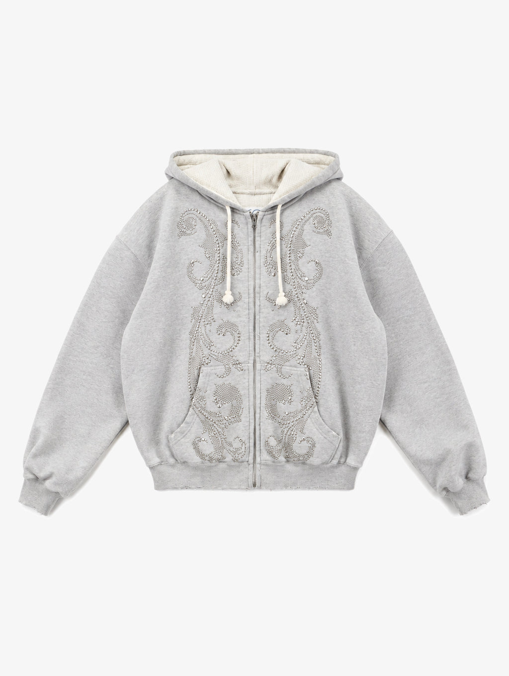 STUDDED THERMAL LINED ZIP UP - HEATHER GREY