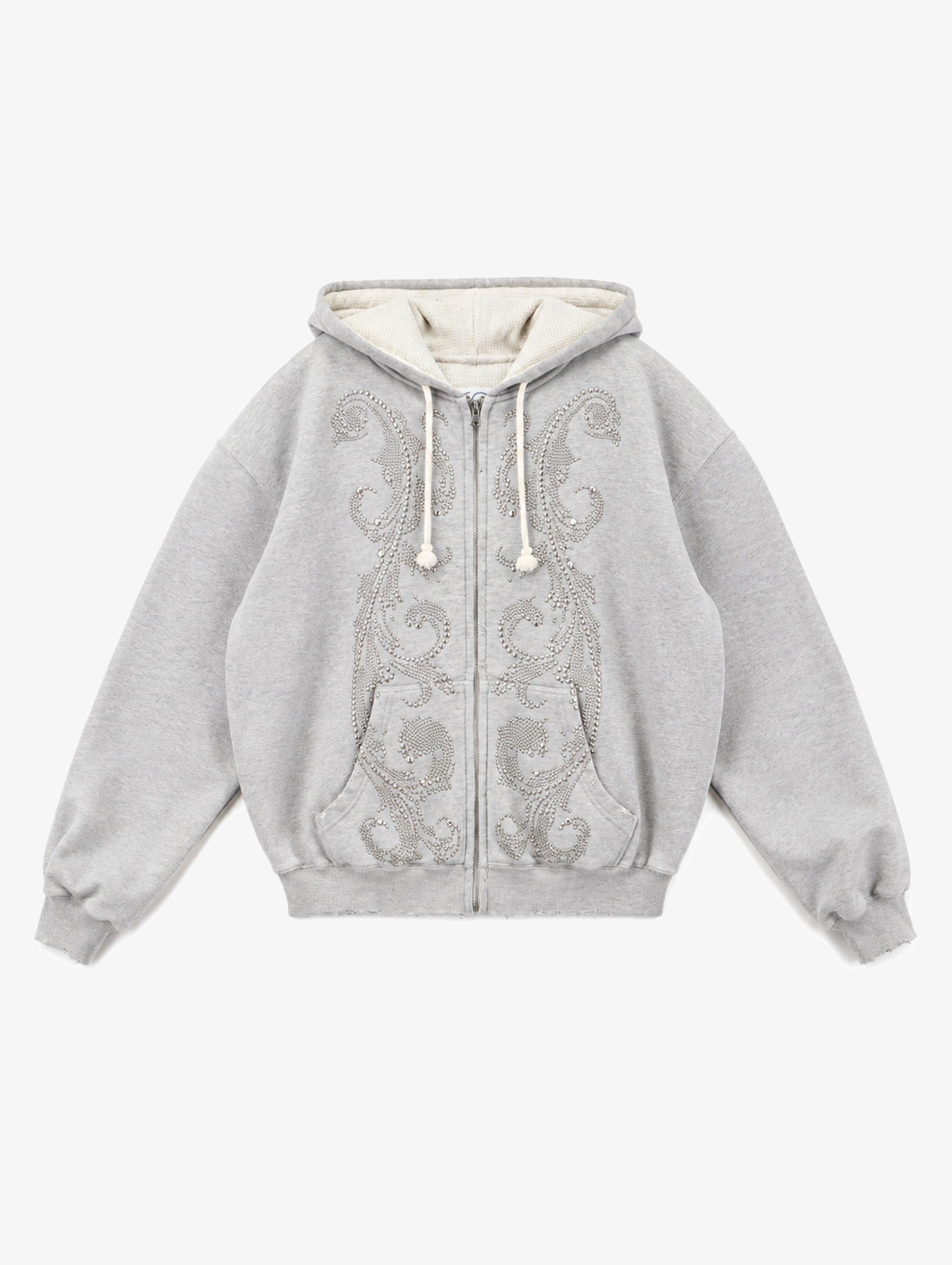 STUDDED THERMAL LINED ZIP UP - HEATHER GREY