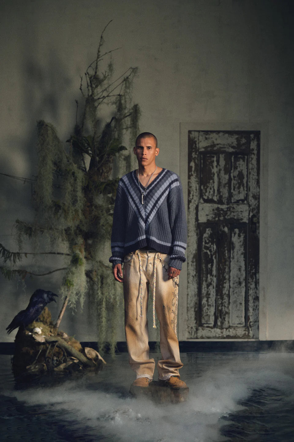 DENIM JEANS WITH CHAIN - DIRTY WHITE