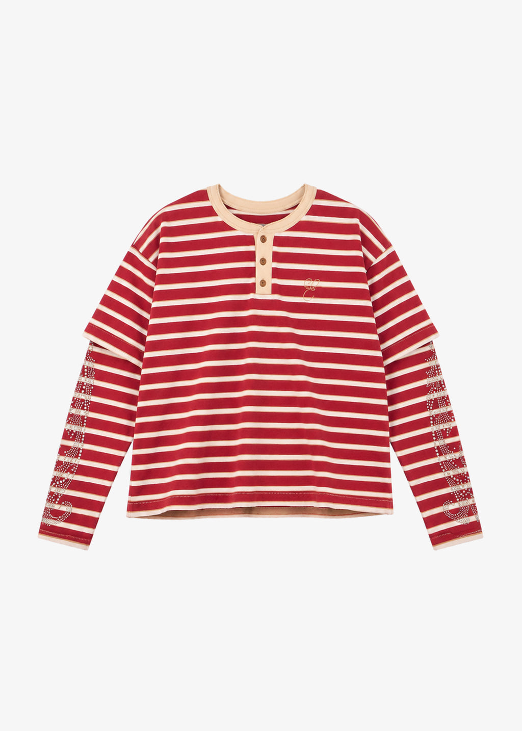 STUDDED STRIPE JERSEY LONG SLEEVE - RED