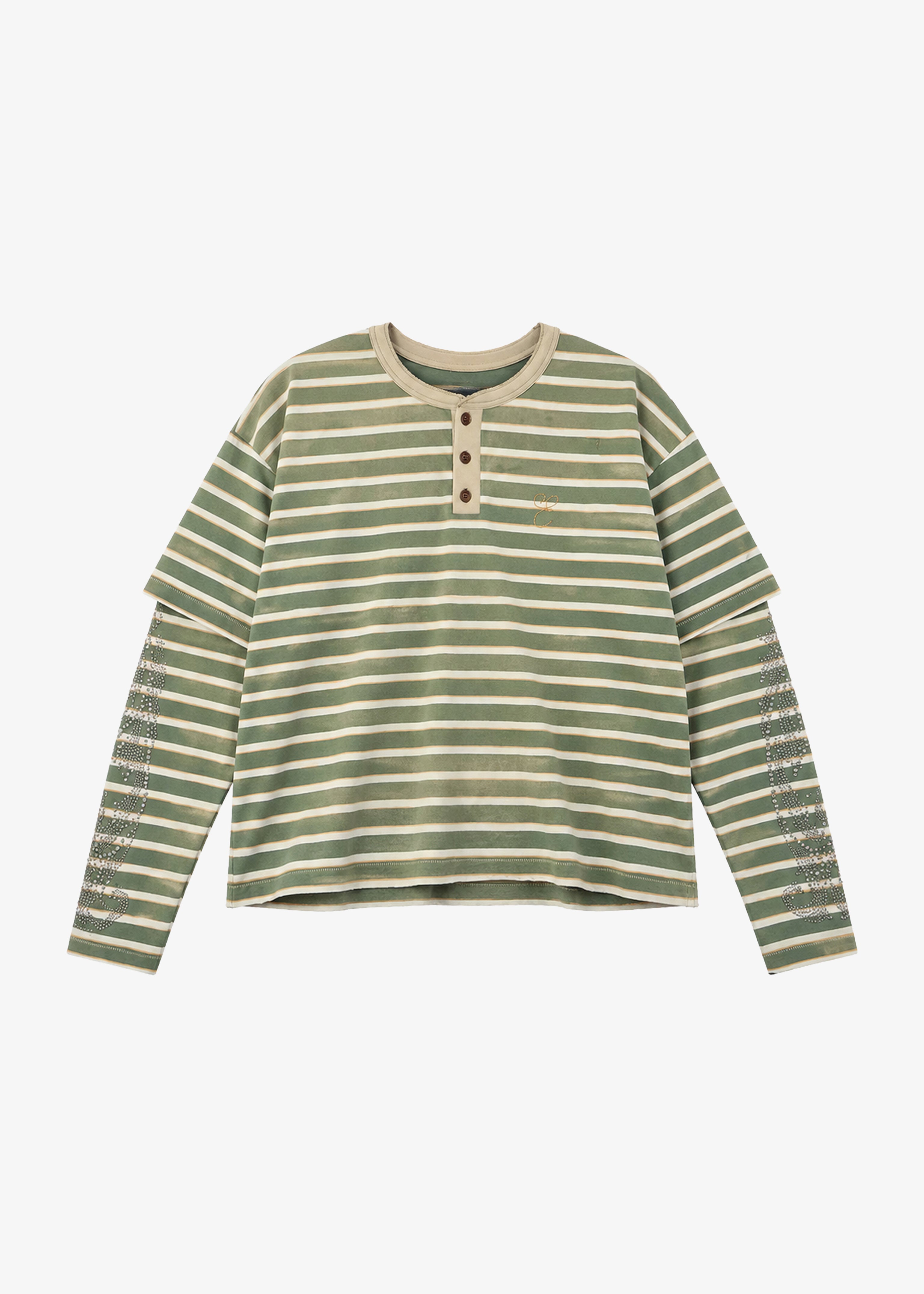 STUDDED STRIPE JERSEY LONG SLEEVE - GREEN