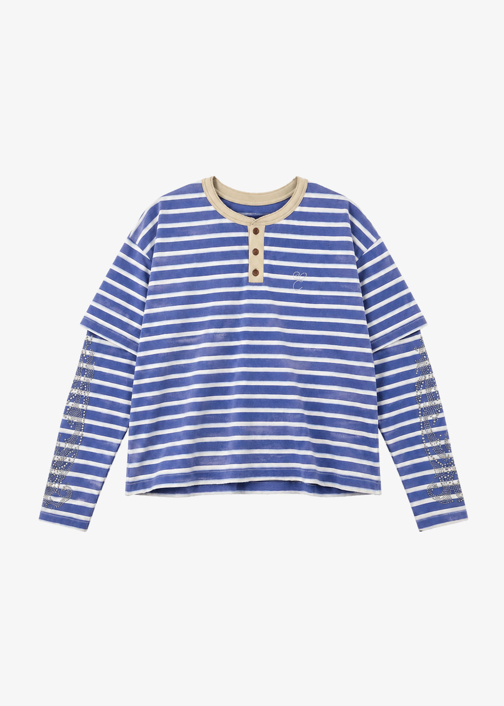 STUDDED STRIPE JERSEY LONG SLEEVE - BLUE